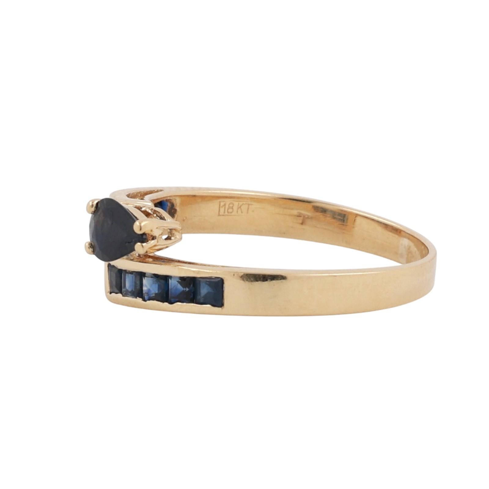Blue Sapphire Gemstone Bypass Ring 18K Yellow Gold 0.90 CTW Size 7.25 Ladies