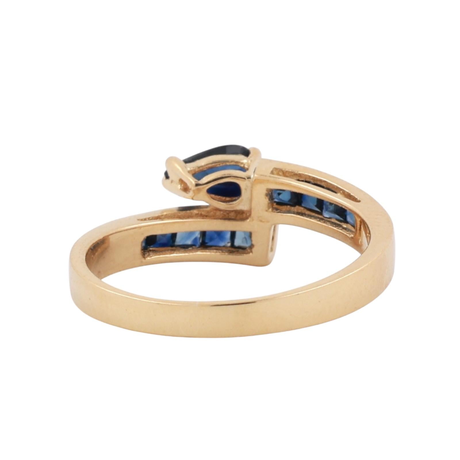 Blue Sapphire Gemstone Bypass Ring 18K Yellow Gold 0.90 CTW Size 7.25 Ladies