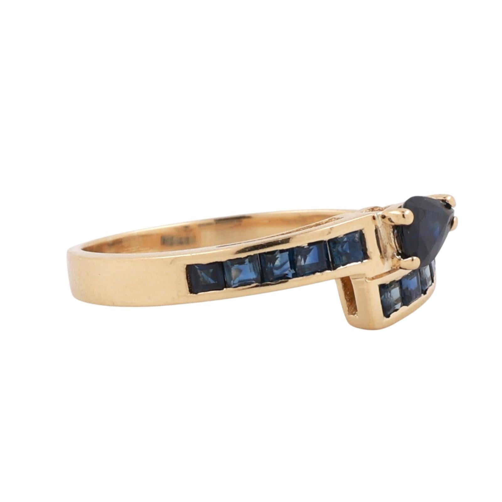 Blue Sapphire Gemstone Bypass Ring 18K Yellow Gold 0.90 CTW Size 7.25 Ladies