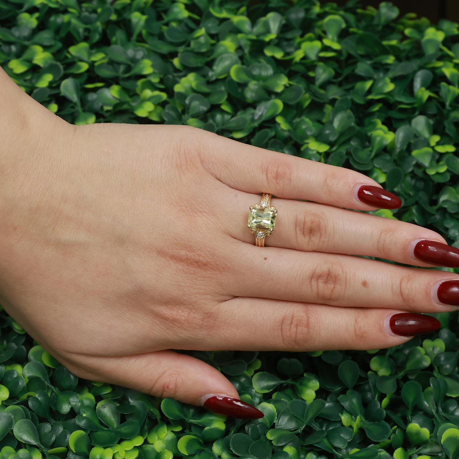 Green Yellow Beryl Diamond Accent Solitaire Ring 14K Yellow Gold 3 CTW Size 7.25