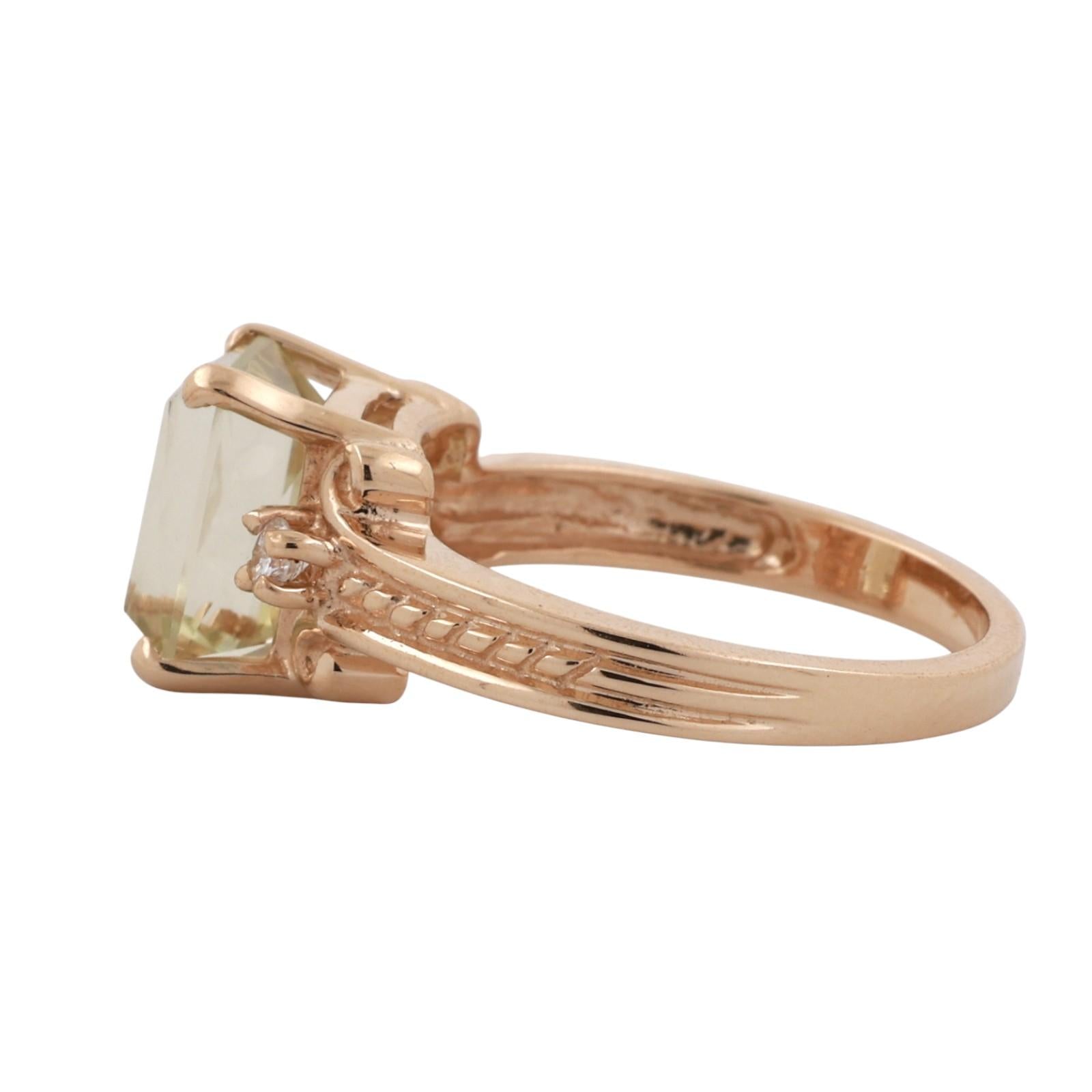 Green Yellow Beryl Diamond Accent Solitaire Ring 14K Yellow Gold 3 CTW Size 7.25