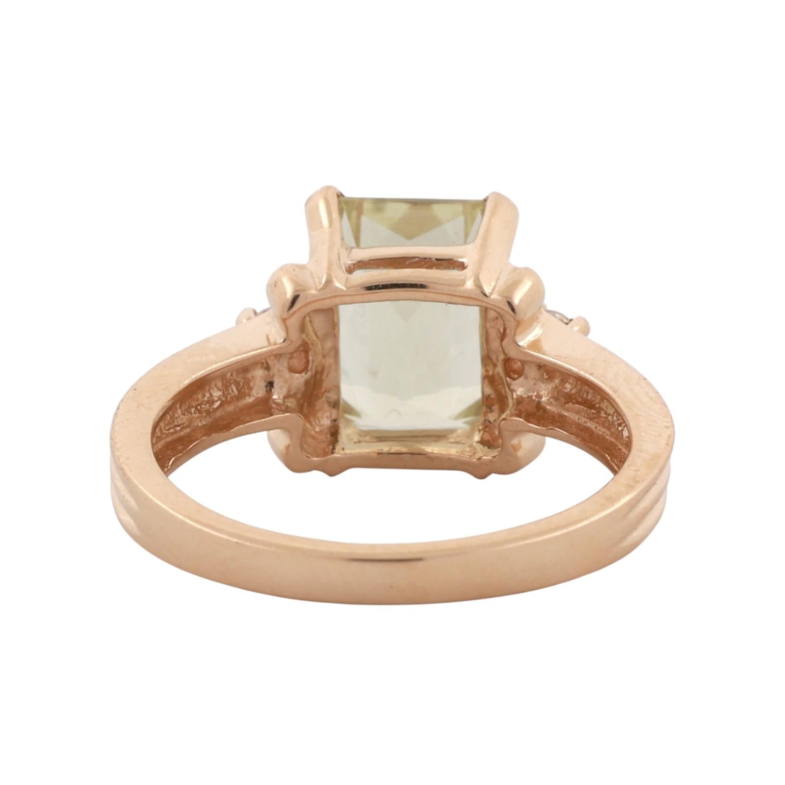 Green Yellow Beryl Diamond Accent Solitaire Ring 14K Yellow Gold 3 CTW Size 7.25