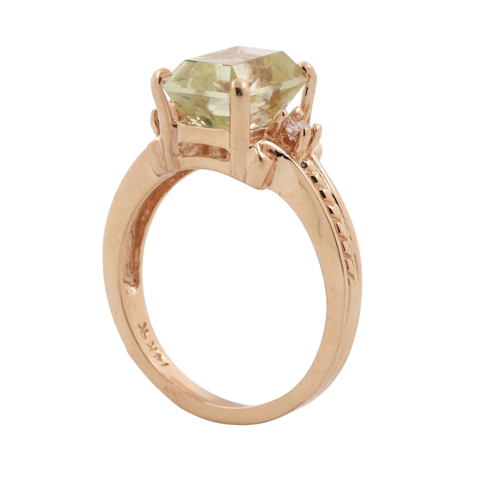 Green Yellow Beryl Diamond Accent Solitaire Ring 14K Yellow Gold 3 CTW Size 7.25