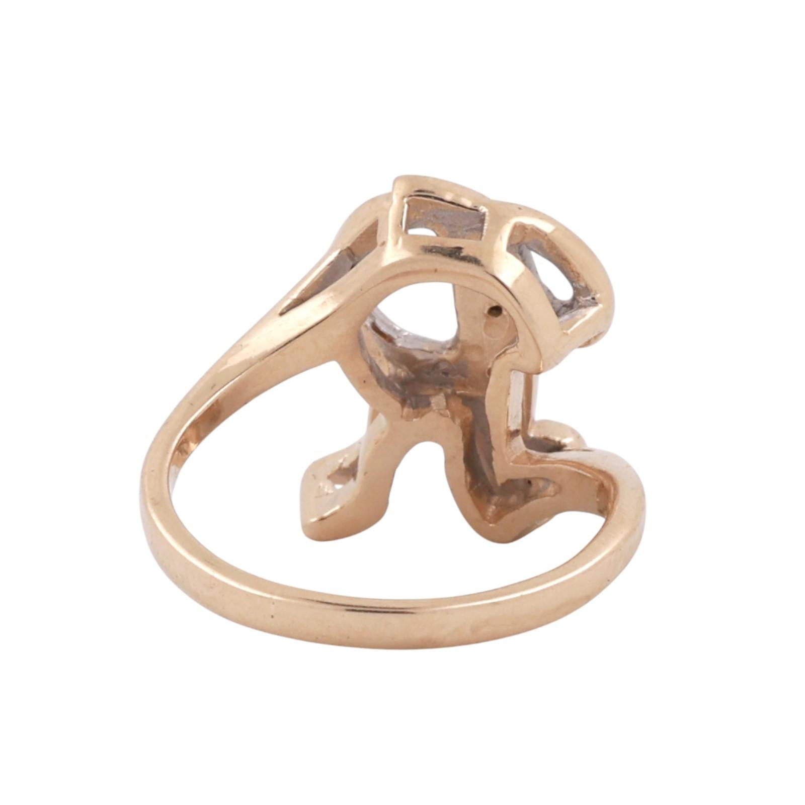 Fancy Letter R Diamond Statement Ring 14K Yellow Gold 0.05 TW Size 4.25 Estate