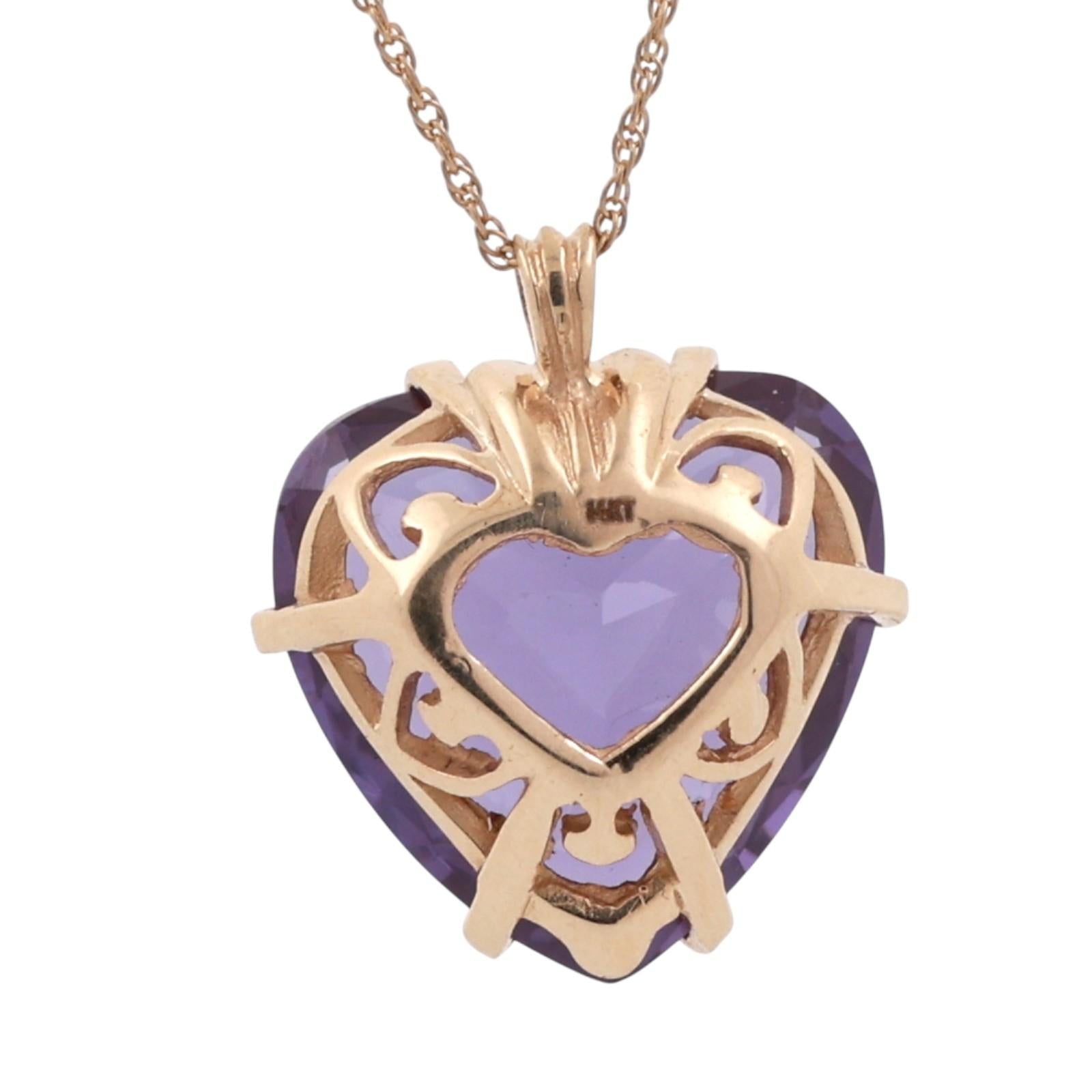 22 CT Heart Alexandrite Pendant Chain Necklace Yellow Gold Lab Grown Gem 18"