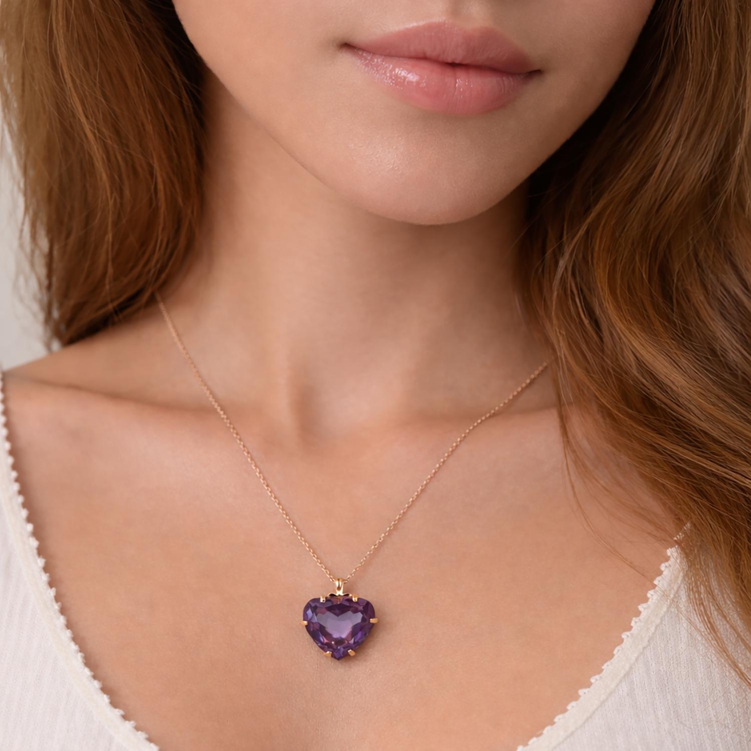 22 CT Heart Alexandrite Pendant Chain Necklace Yellow Gold Lab Grown Gem 18"