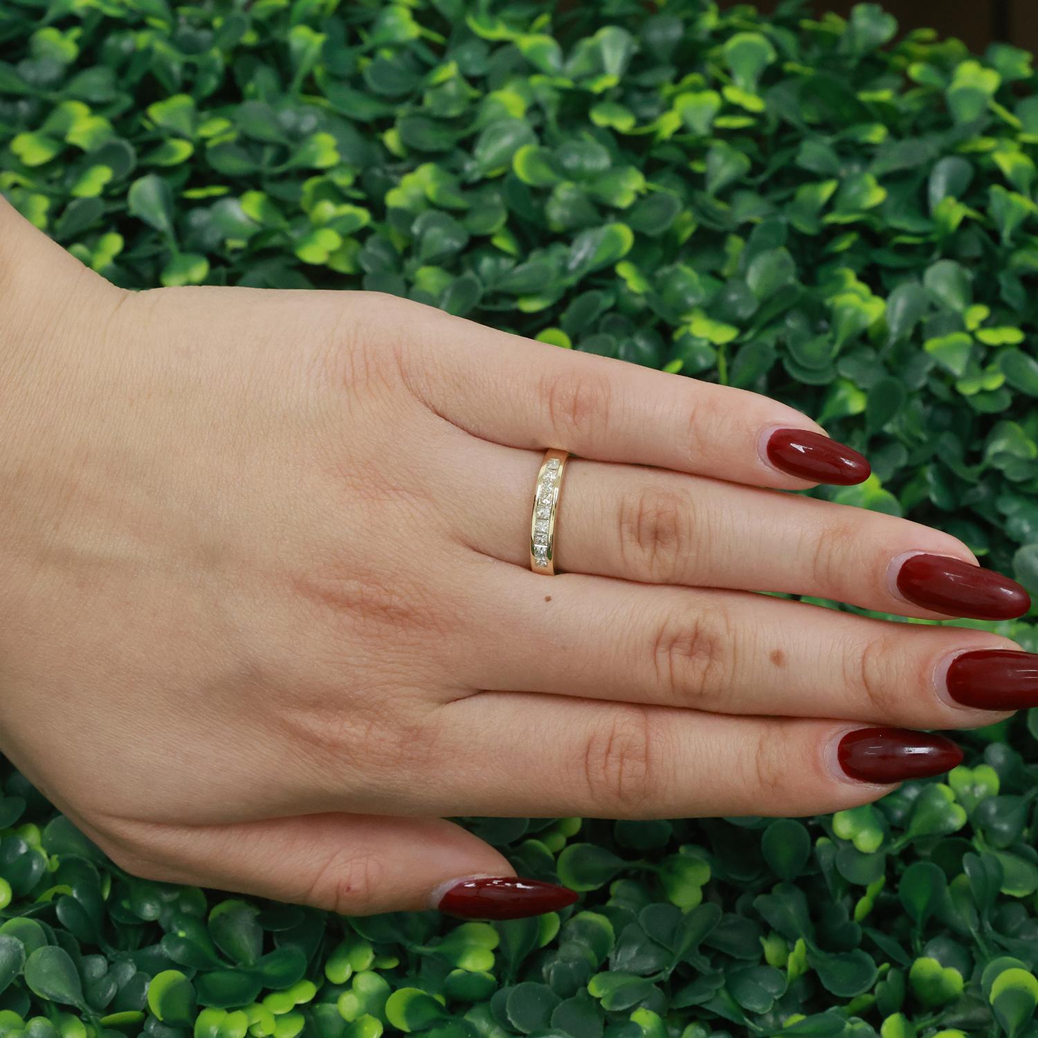 Princess Cut Diamond Half Eternity Band Ring 14K Yellow Gold 0.49 TW Size 7.25