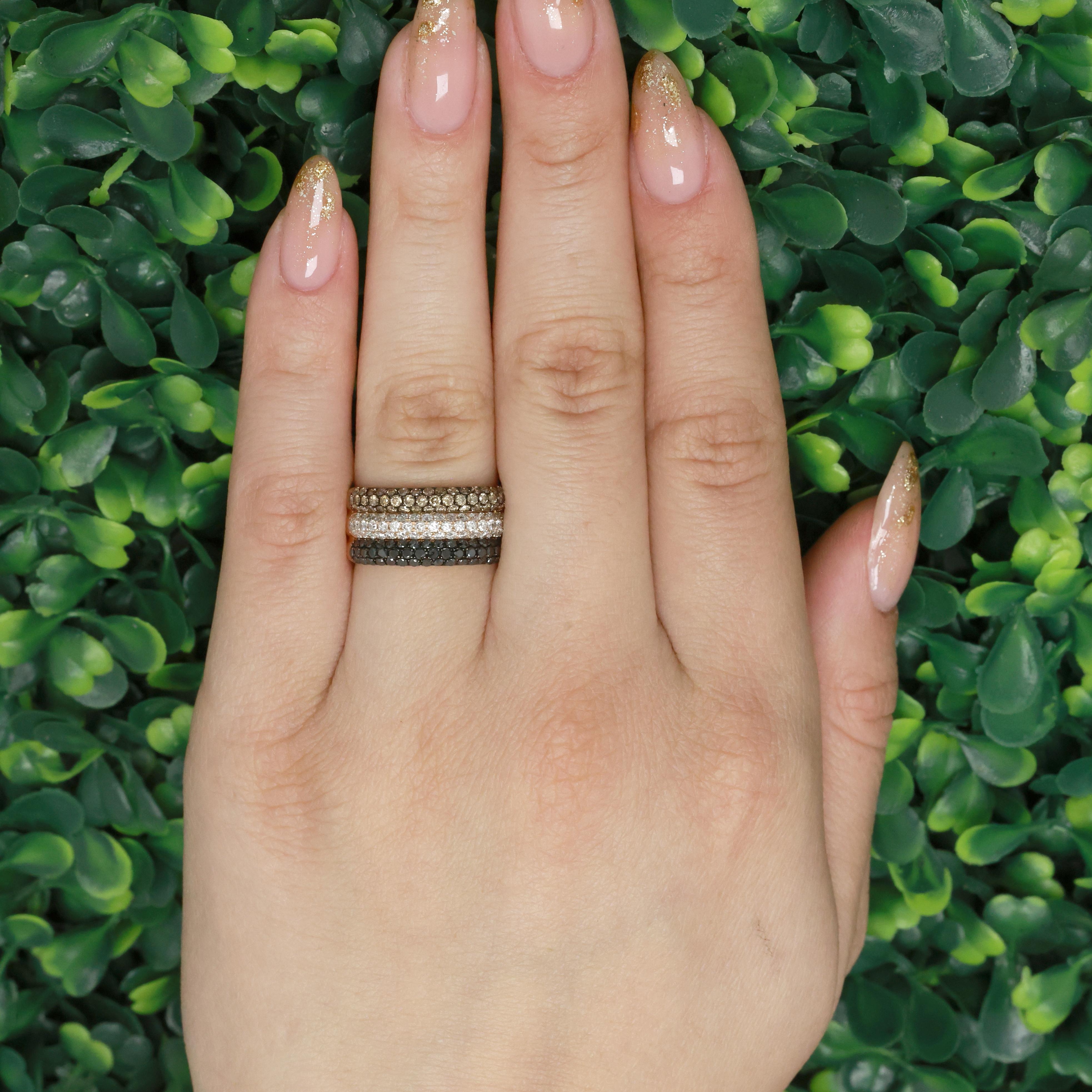 Effy Diamond Wide Band Ring 14K Rose Gold 3.00 TW White Black Brown Diamonds S 7