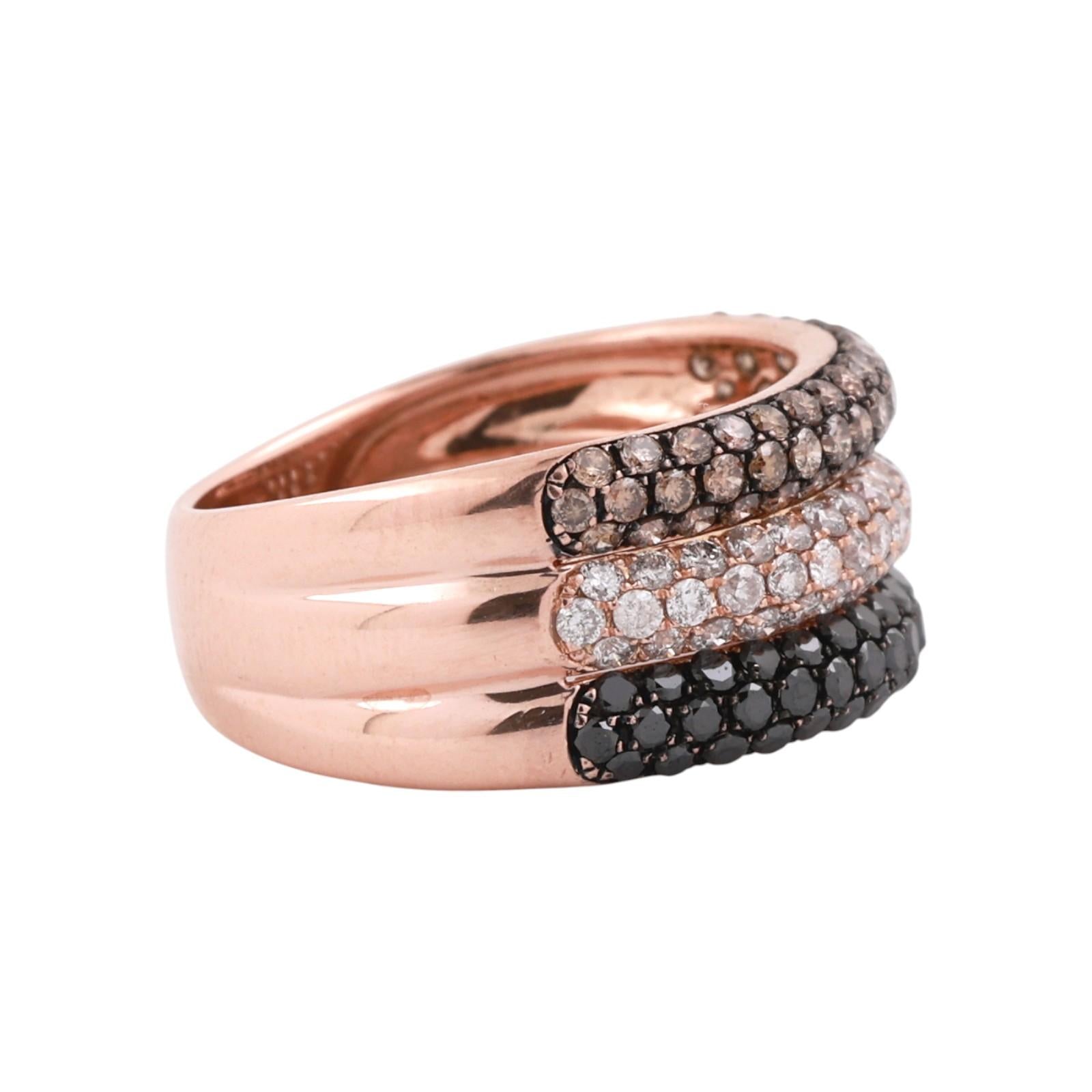 Effy Diamond Wide Band Ring 14K Rose Gold 3.00 TW White Black Brown Diamonds S 7