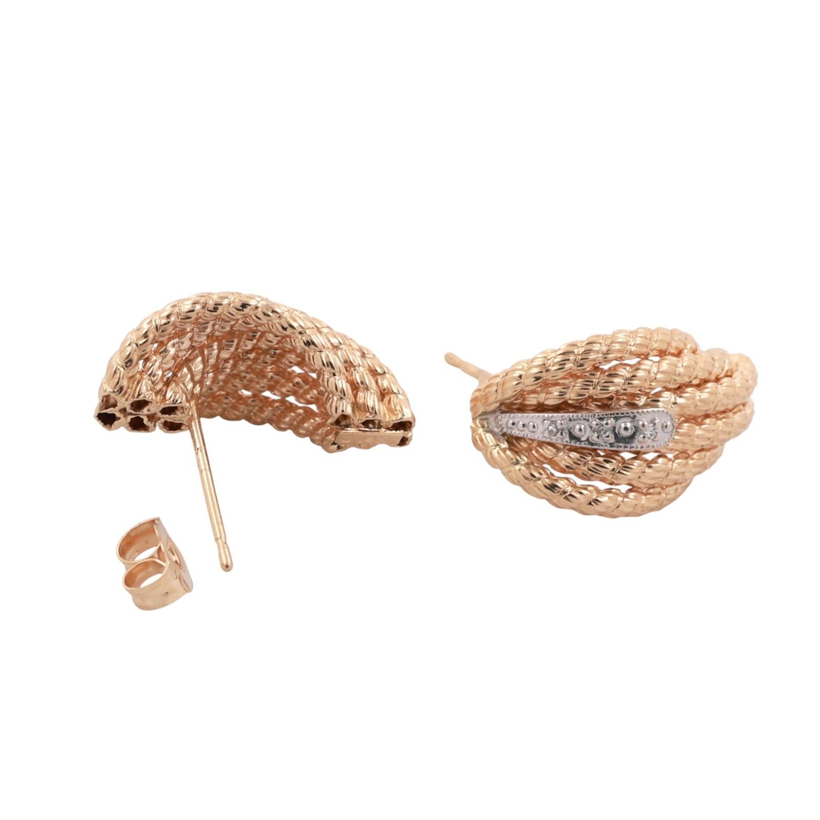 Diamond Drop Earrings 14K Gold Rope Design 0.04 TW 0.55" Ladies Estate