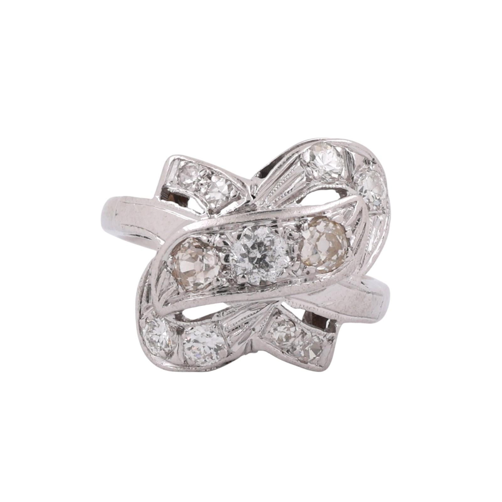 Vintage 1.00 TW Diamond Statement Ring White Gold Platinum Size 6 Ladies Estate