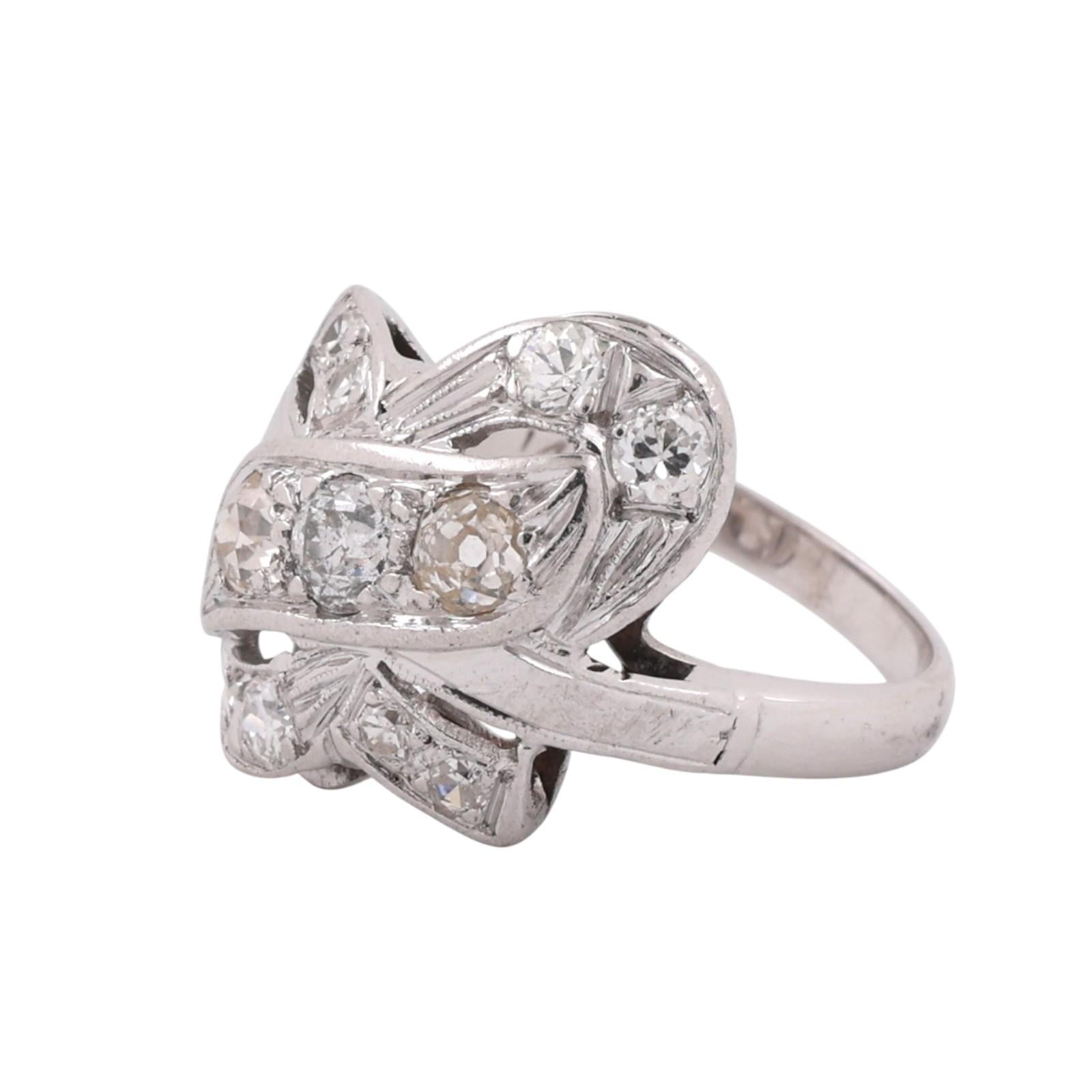 Vintage 1.00 TW Diamond Statement Ring White Gold Platinum Size 6 Ladies Estate