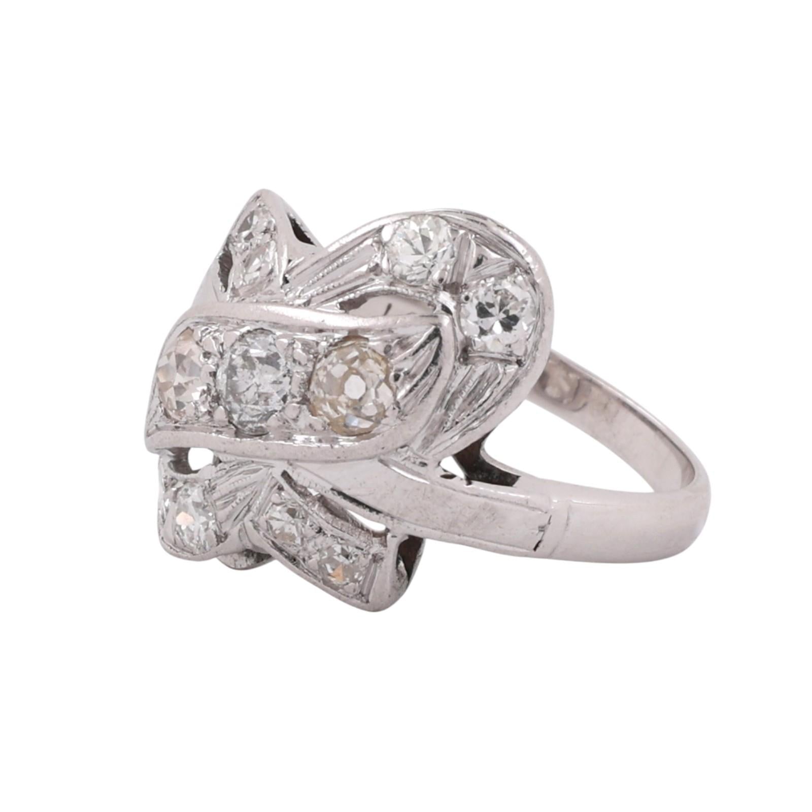 Vintage 1.00 TW Diamond Statement Ring White Gold Platinum Size 6 Ladies Estate