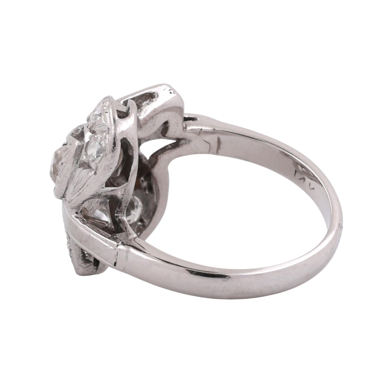 Vintage 1.00 TW Diamond Statement Ring White Gold Platinum Size 6 Ladies Estate