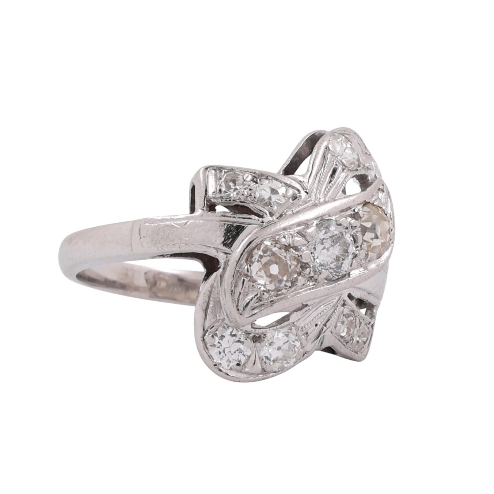 Vintage 1.00 TW Diamond Statement Ring White Gold Platinum Size 6 Ladies Estate
