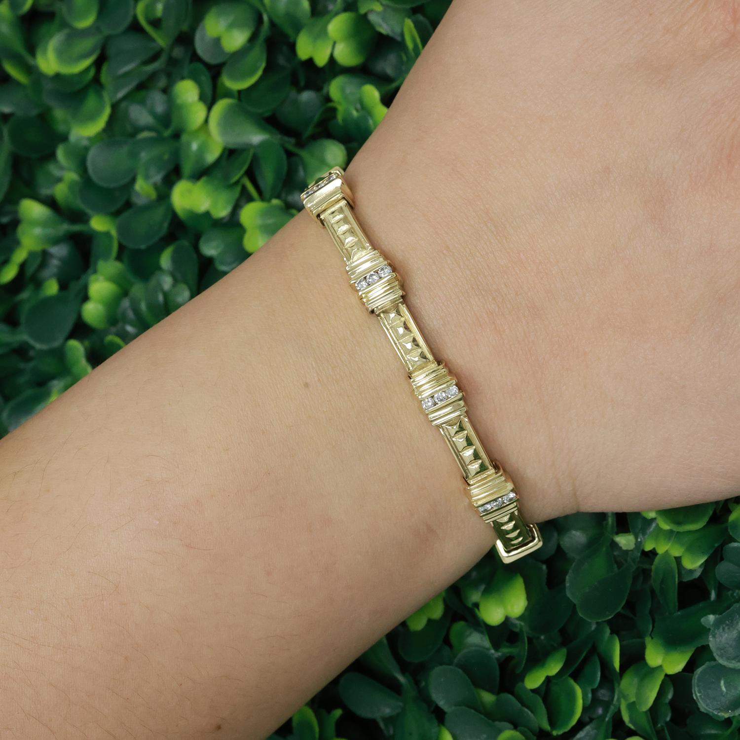 0.85 TW Diamond Station Bracelet 14K Yellow Gold 7" Ladies Estate