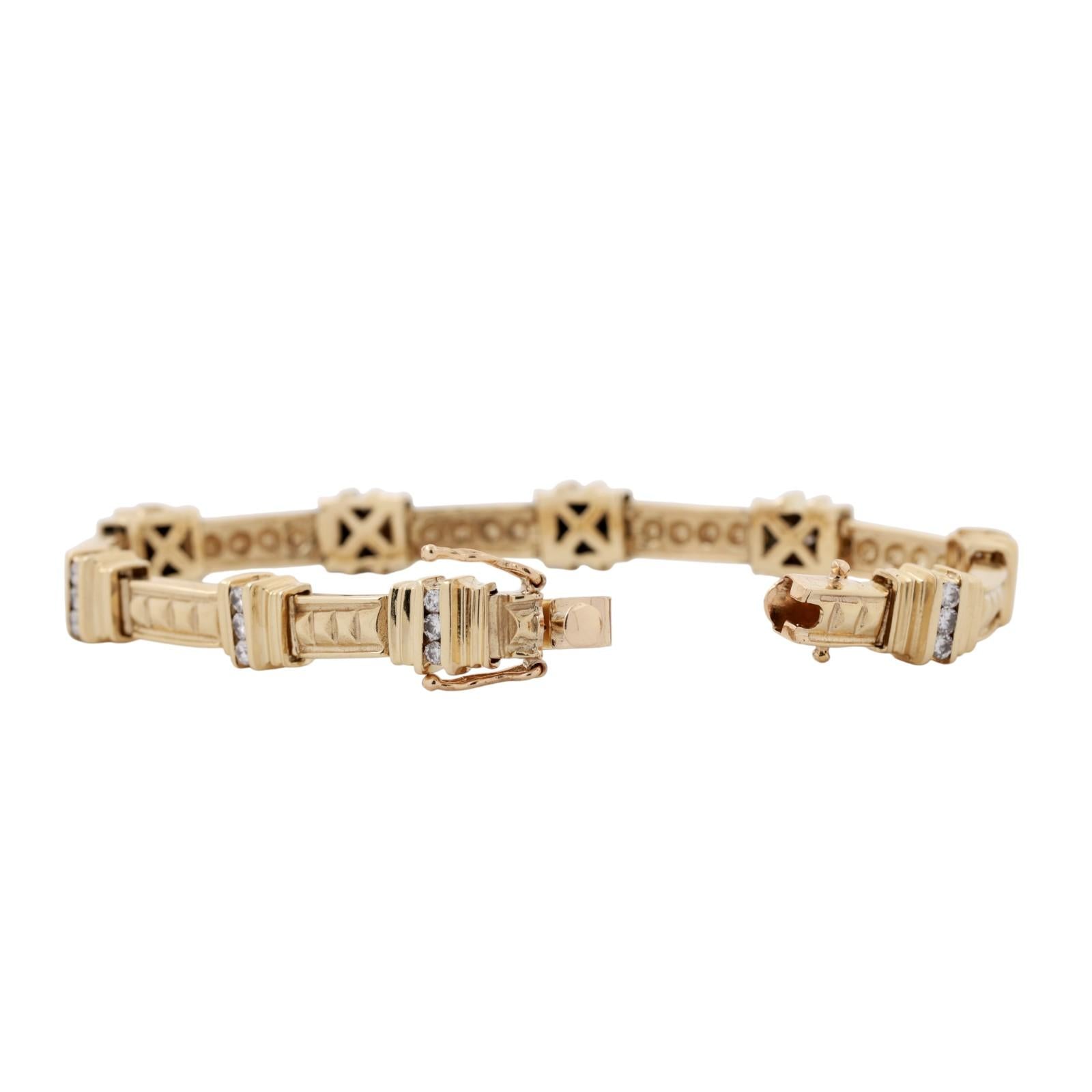 0.85 TW Diamond Station Bracelet 14K Yellow Gold 7" Ladies Estate