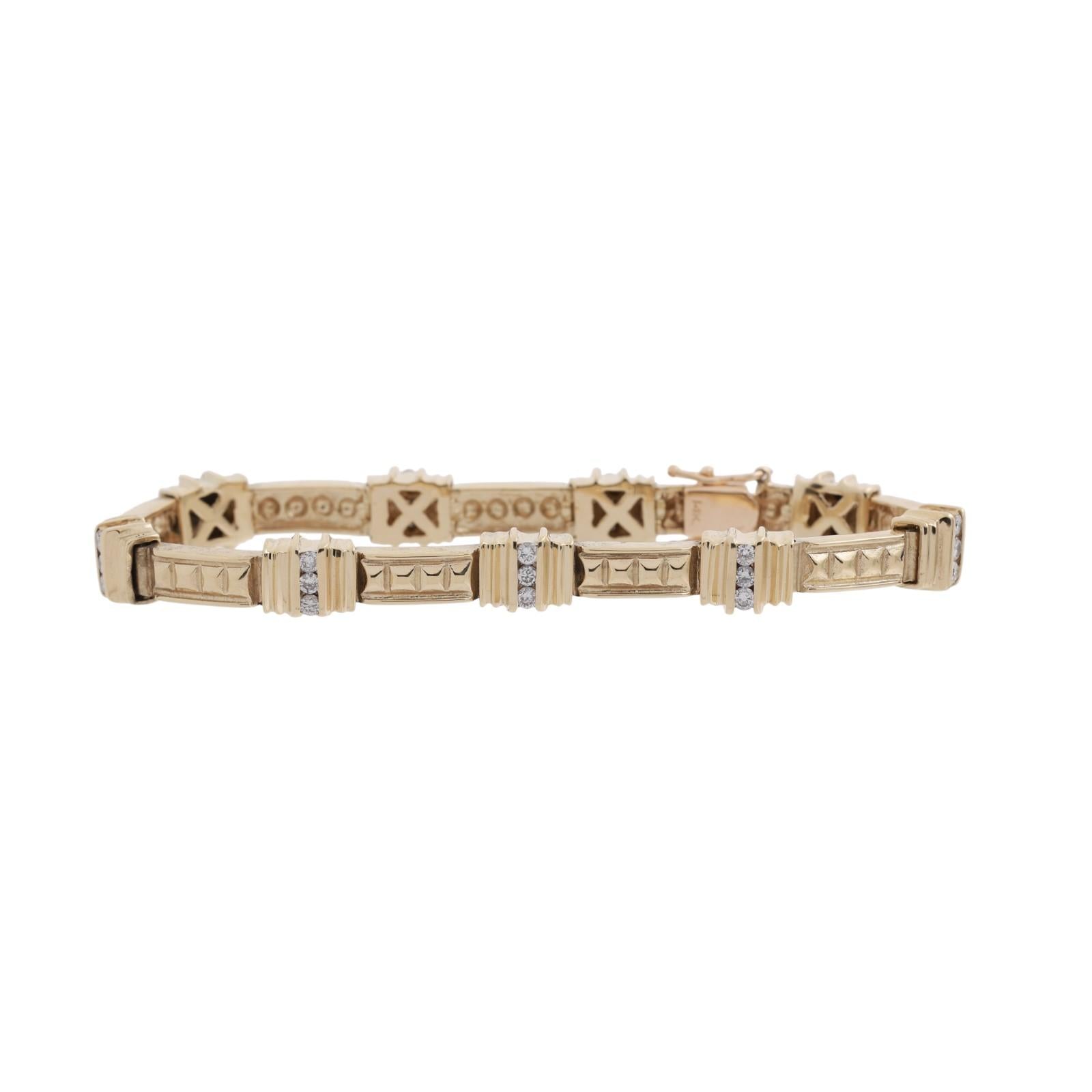 0.85 TW Diamond Station Bracelet 14K Yellow Gold 7" Ladies Estate
