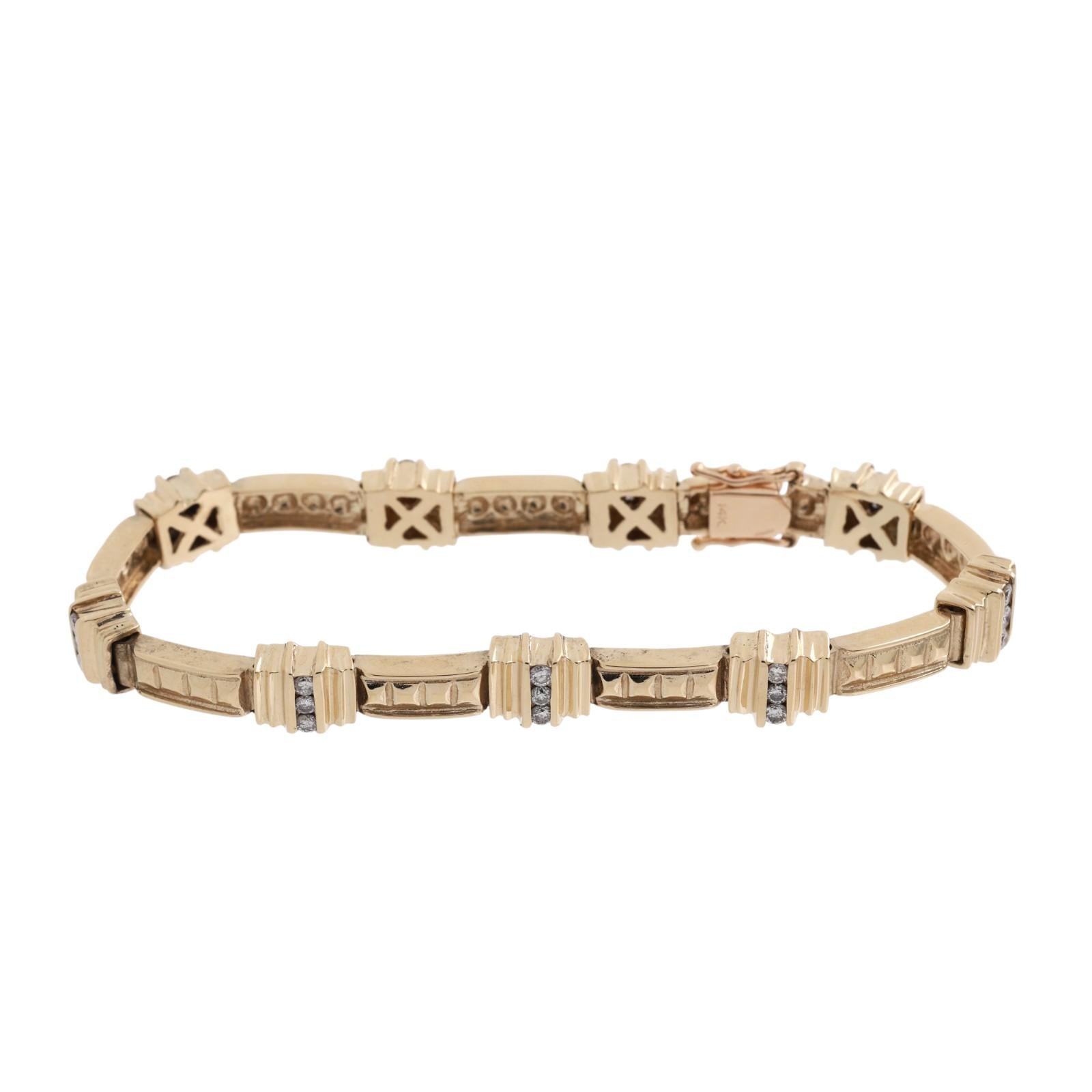 0.85 TW Diamond Station Bracelet 14K Yellow Gold 7" Ladies Estate