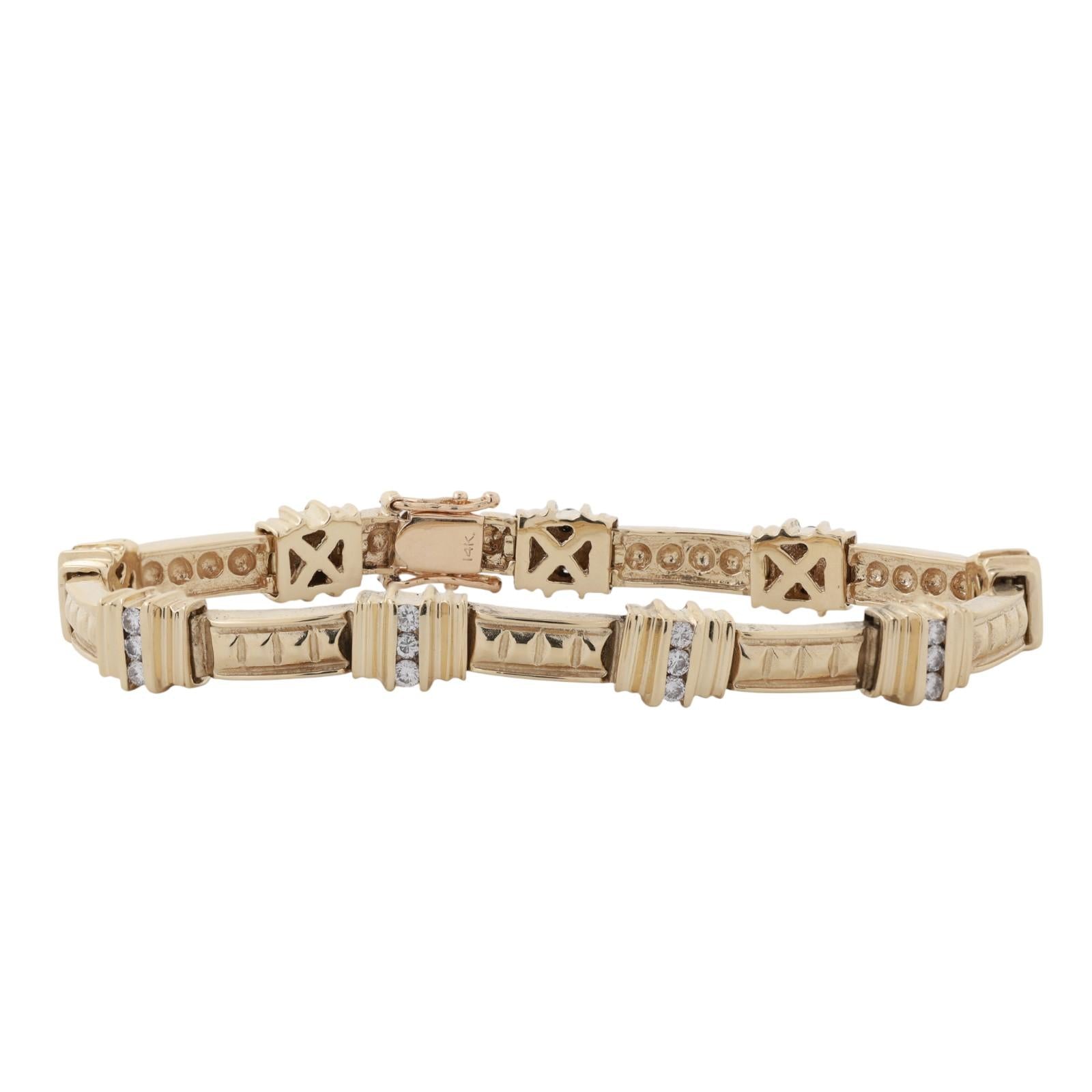 0.85 TW Diamond Station Bracelet 14K Yellow Gold 7" Ladies Estate