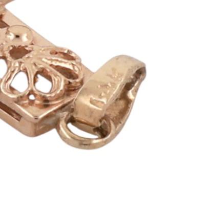 Religious Yellow Gold Filigree Cross Pendant Cubic Zirconia Accent 1.55" Estate