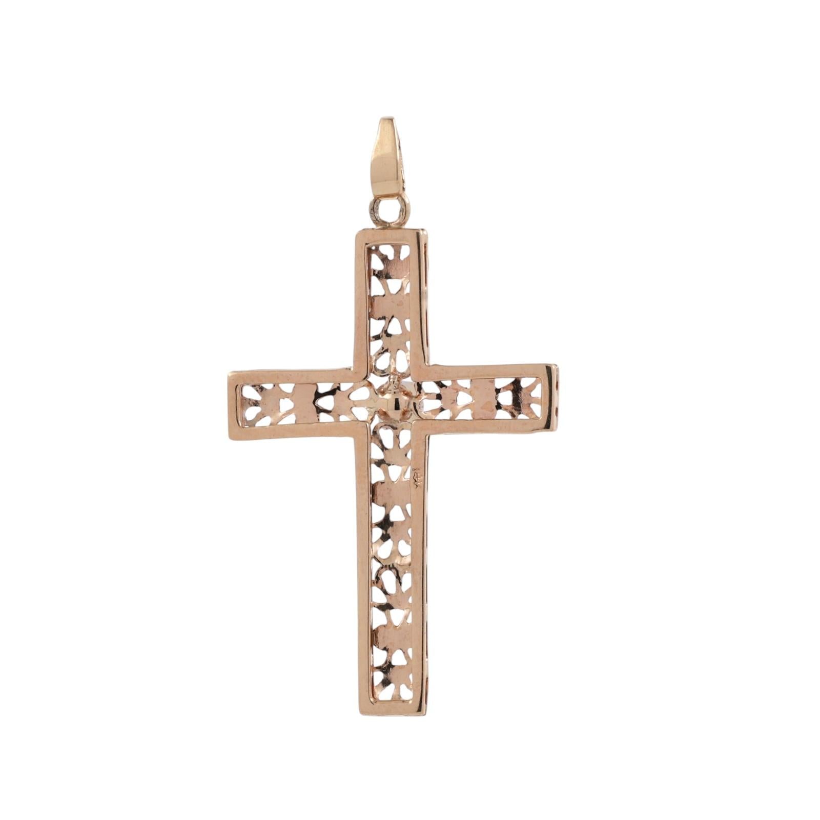 Religious Yellow Gold Filigree Cross Pendant Cubic Zirconia Accent 1.55" Estate
