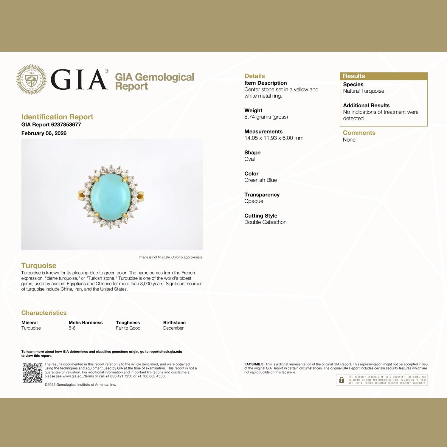 7.25 CT GIA Certified Natural Turquoise Halo Diamond Ring Two-Tone Gold Size 6.5