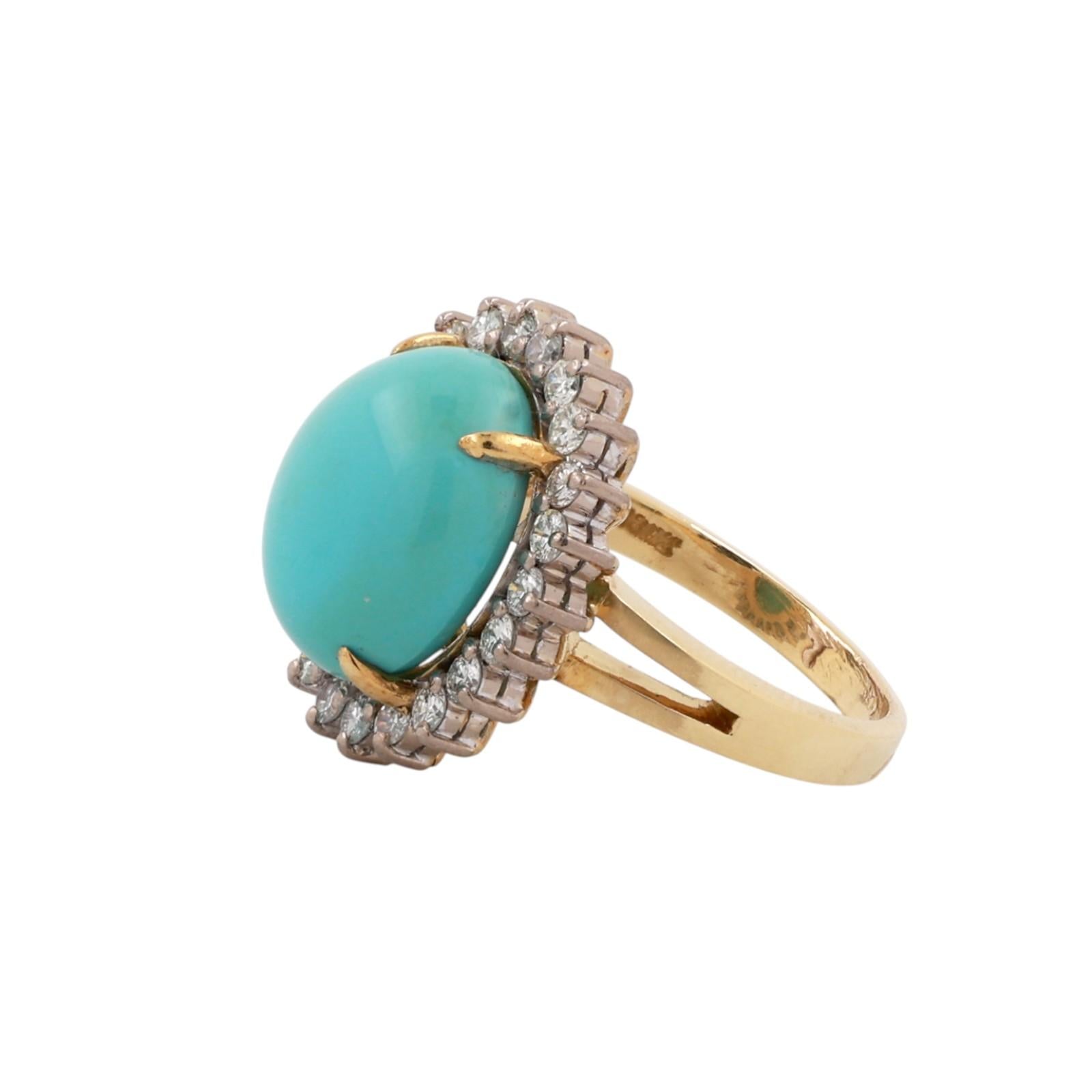 7.25 CT GIA Certified Natural Turquoise Halo Diamond Ring Two-Tone Gold Size 6.5