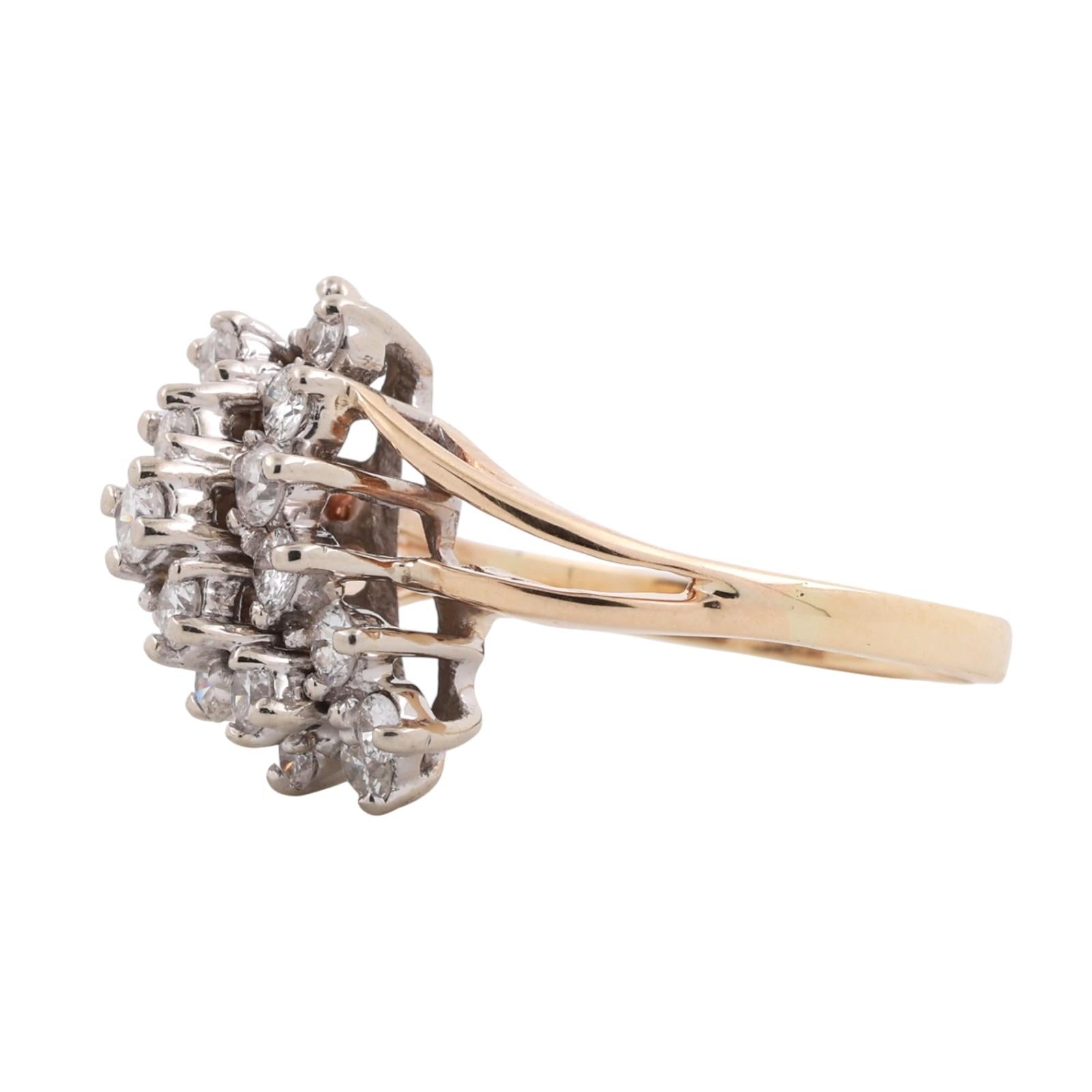 Cluster Diamond Cascade Ring 14K Gold 1.35 TW Size 7.5 Ladies Estate