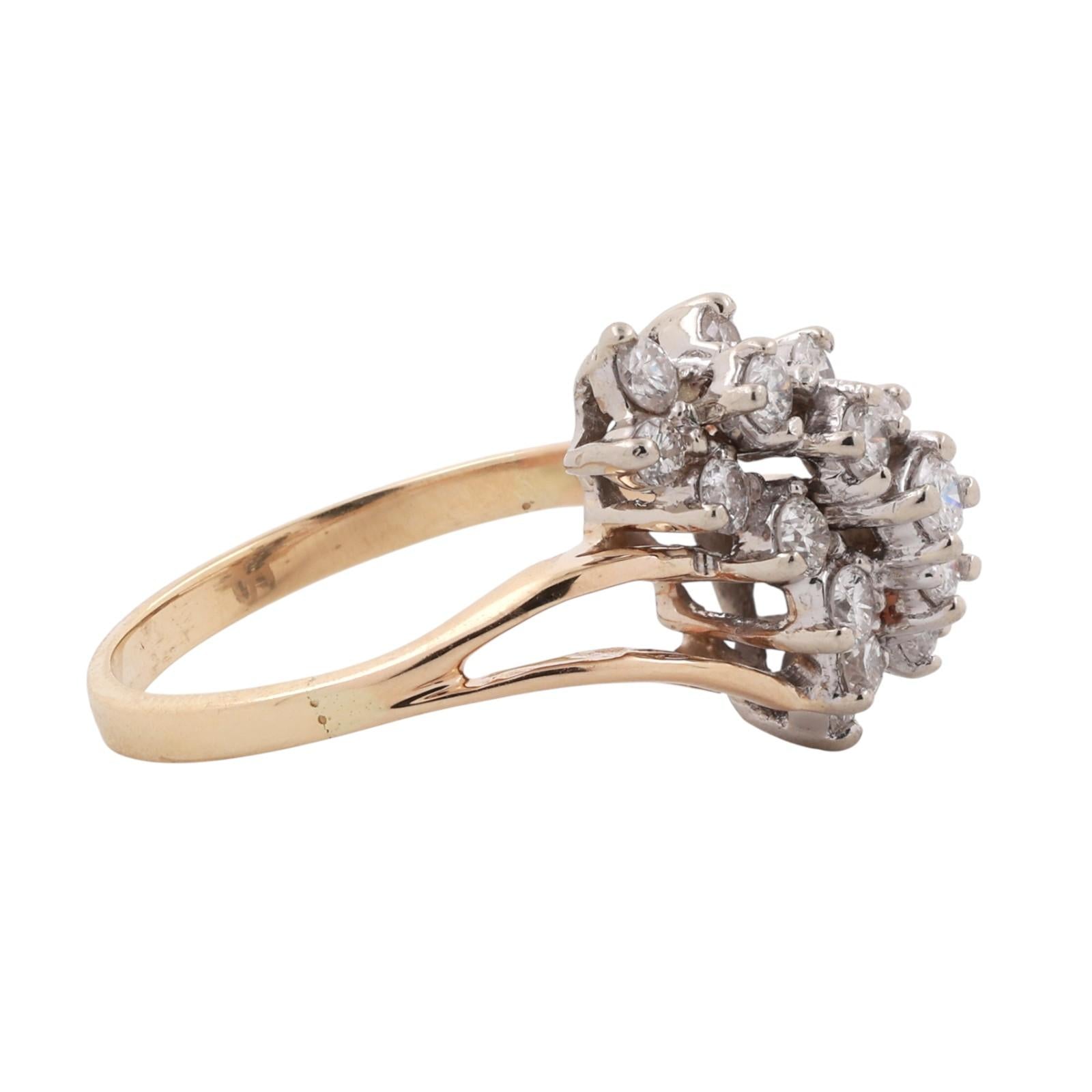 Cluster Diamond Cascade Ring 14K Gold 1.35 TW Size 7.5 Ladies Estate
