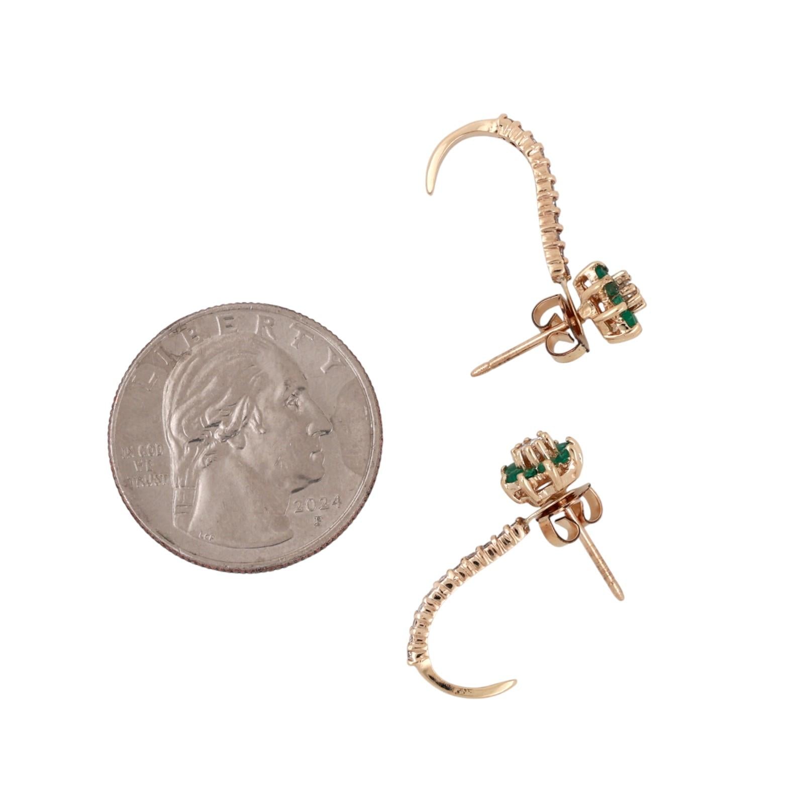 Emerald Diamond Floral Stud Earrings With Diamond Attachment Yellow Gold 0.80"