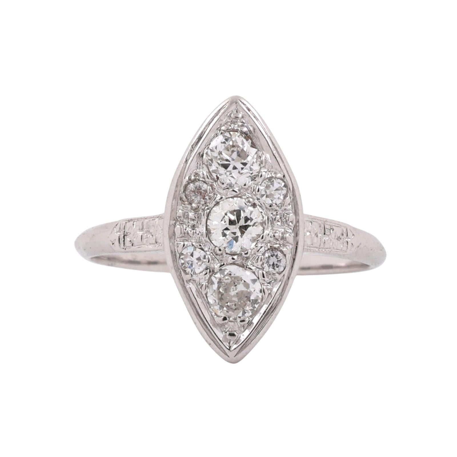 Vintage 0.53 TW Old European Cut Diamond Statement Ring White Gold Size 5.75