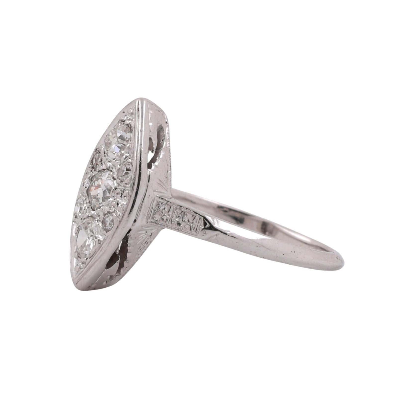 Vintage 0.53 TW Old European Cut Diamond Statement Ring White Gold Size 5.75