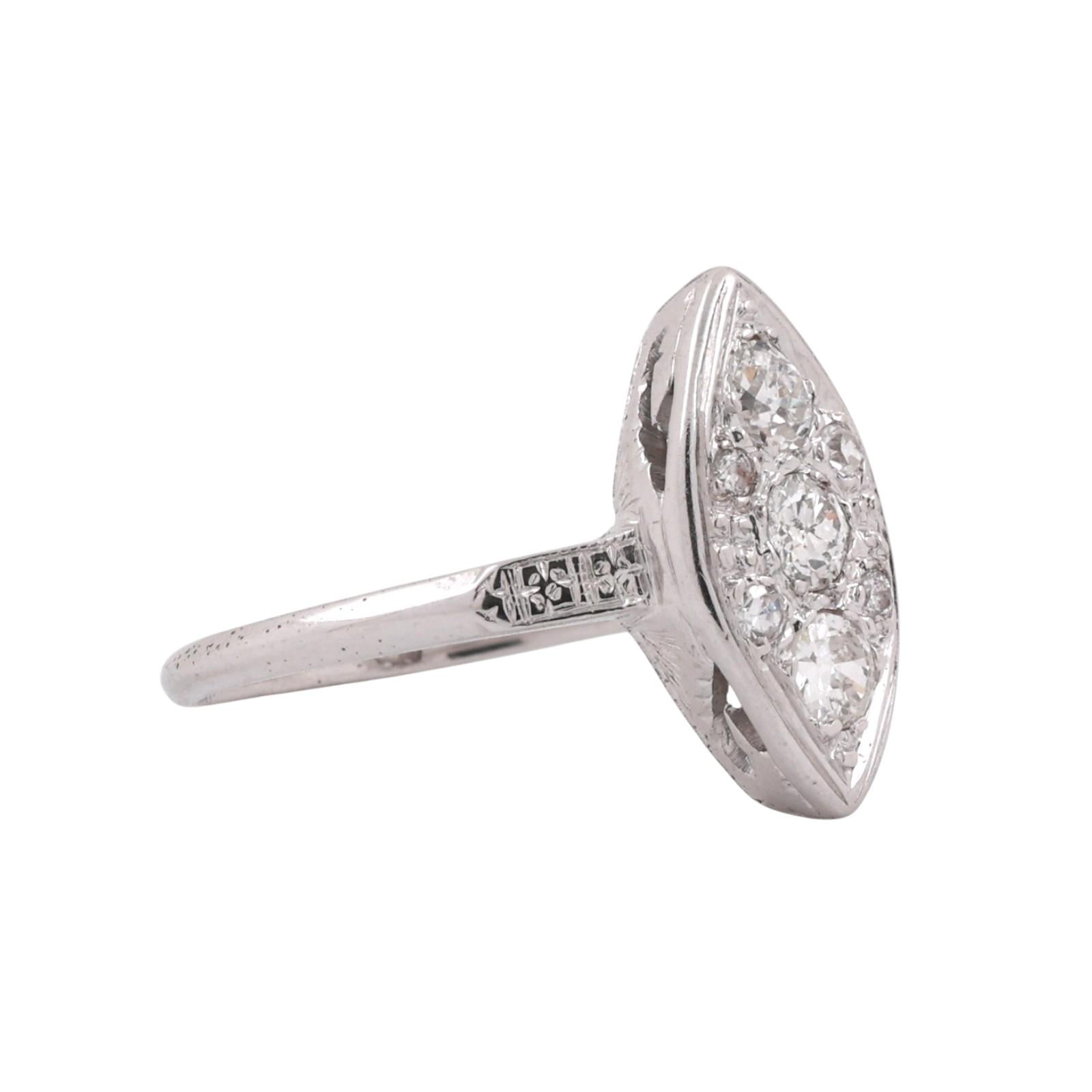 Vintage 0.53 TW Old European Cut Diamond Statement Ring White Gold Size 5.75
