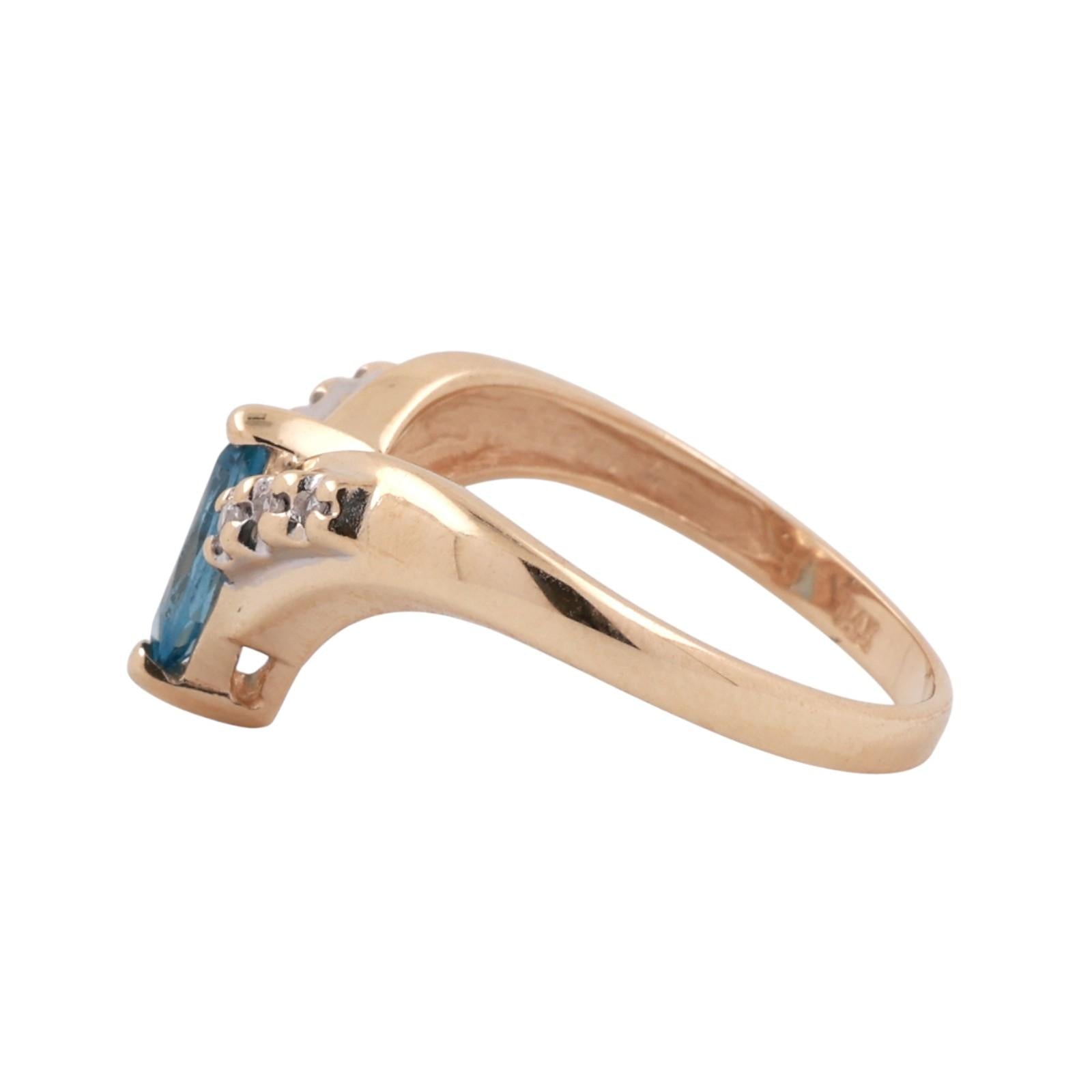 Blue Topaz Diamond Wishbone Ring 14K Yellow Gold 0.65 CTW Ladies Size 6.5 Estate