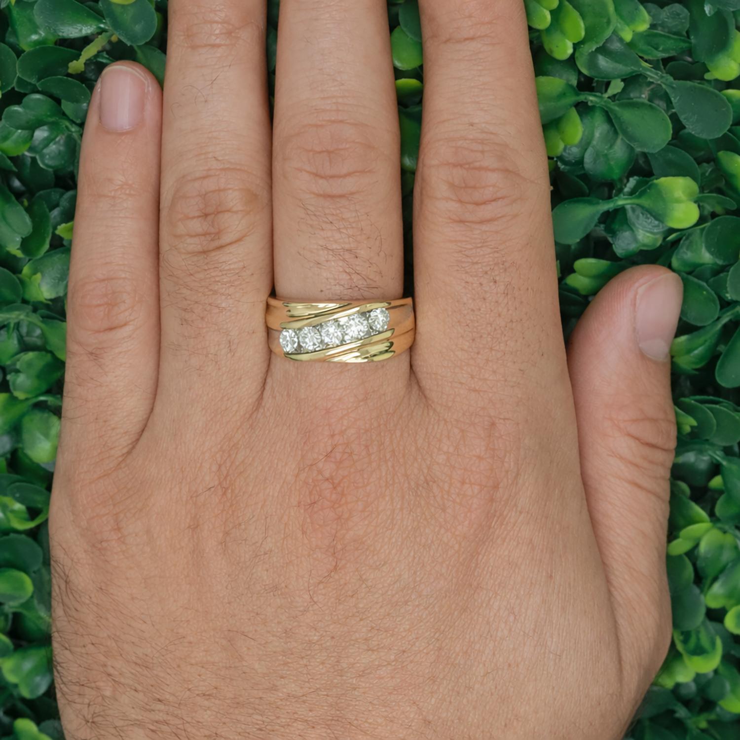 Mens 5-Stone Diamond Half Eternity Band Ring 1.00 TW 14K Gold Size 10.75 Estate