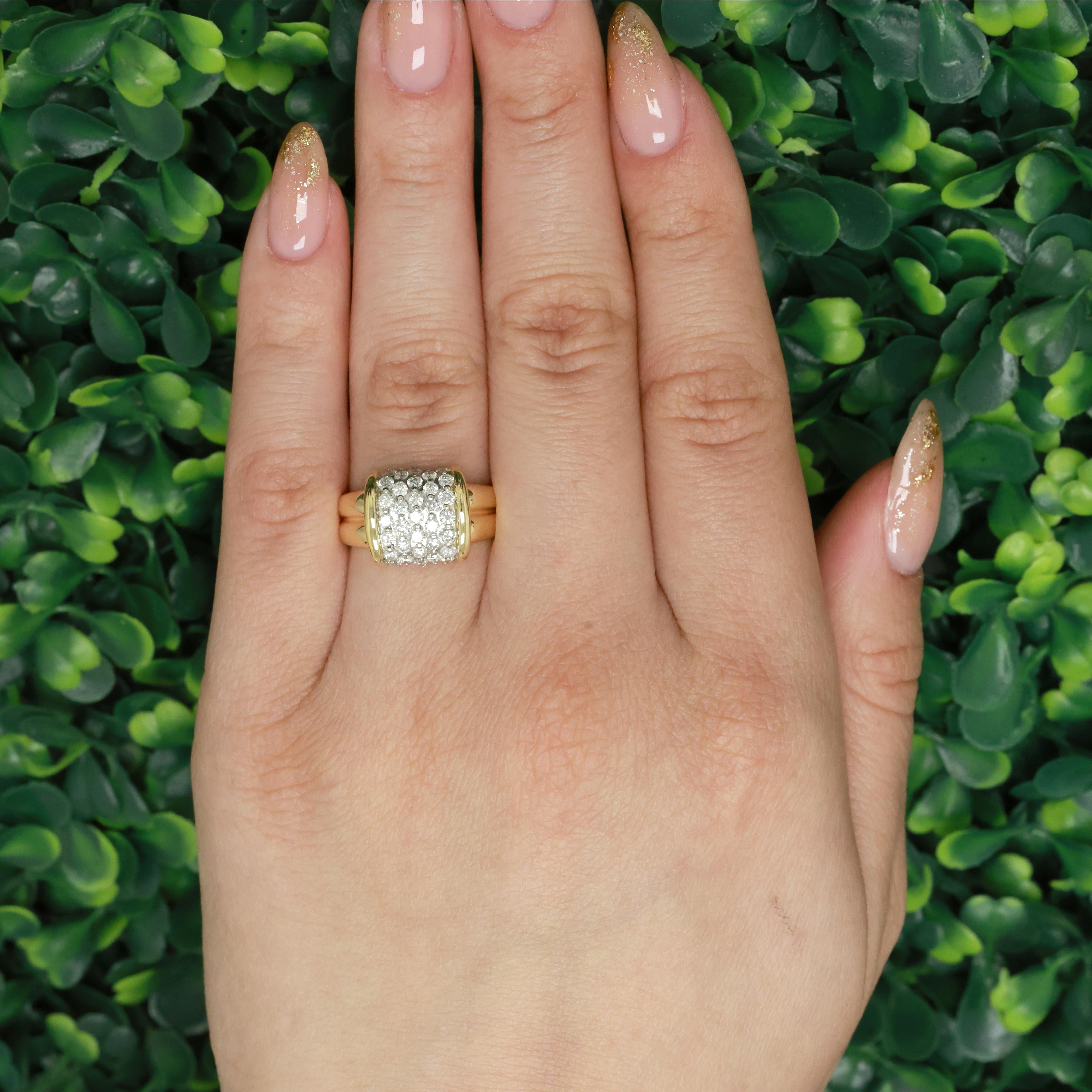 Cluster Diamond Cocktail Ring 18K Two-Tone Gold 1.20 TW Size 7.25 Ladies Estate