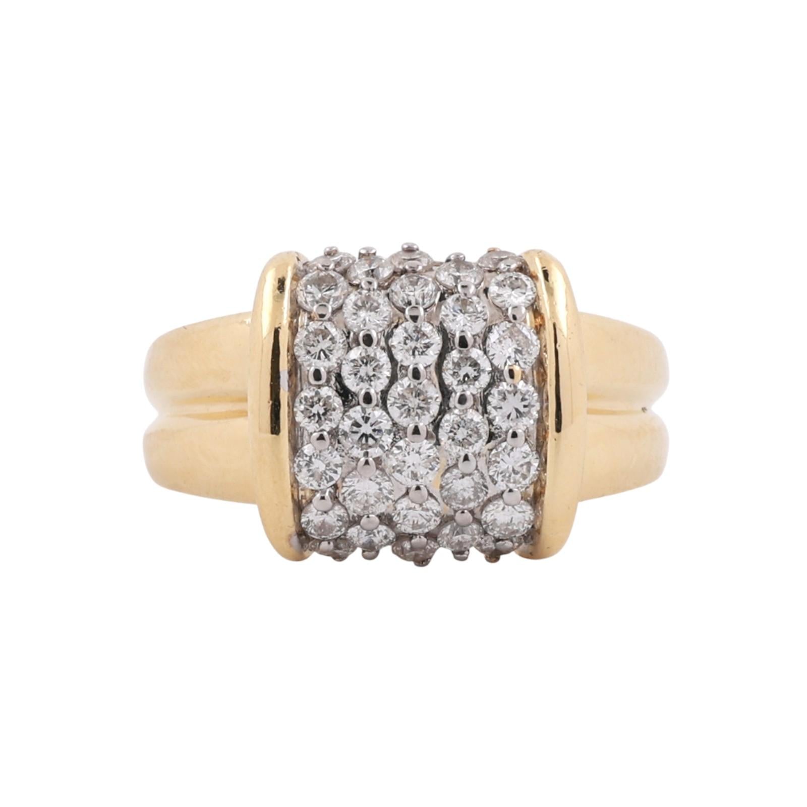 Cluster Diamond Cocktail Ring 18K Two-Tone Gold 1.20 TW Size 7.25 Ladies Estate