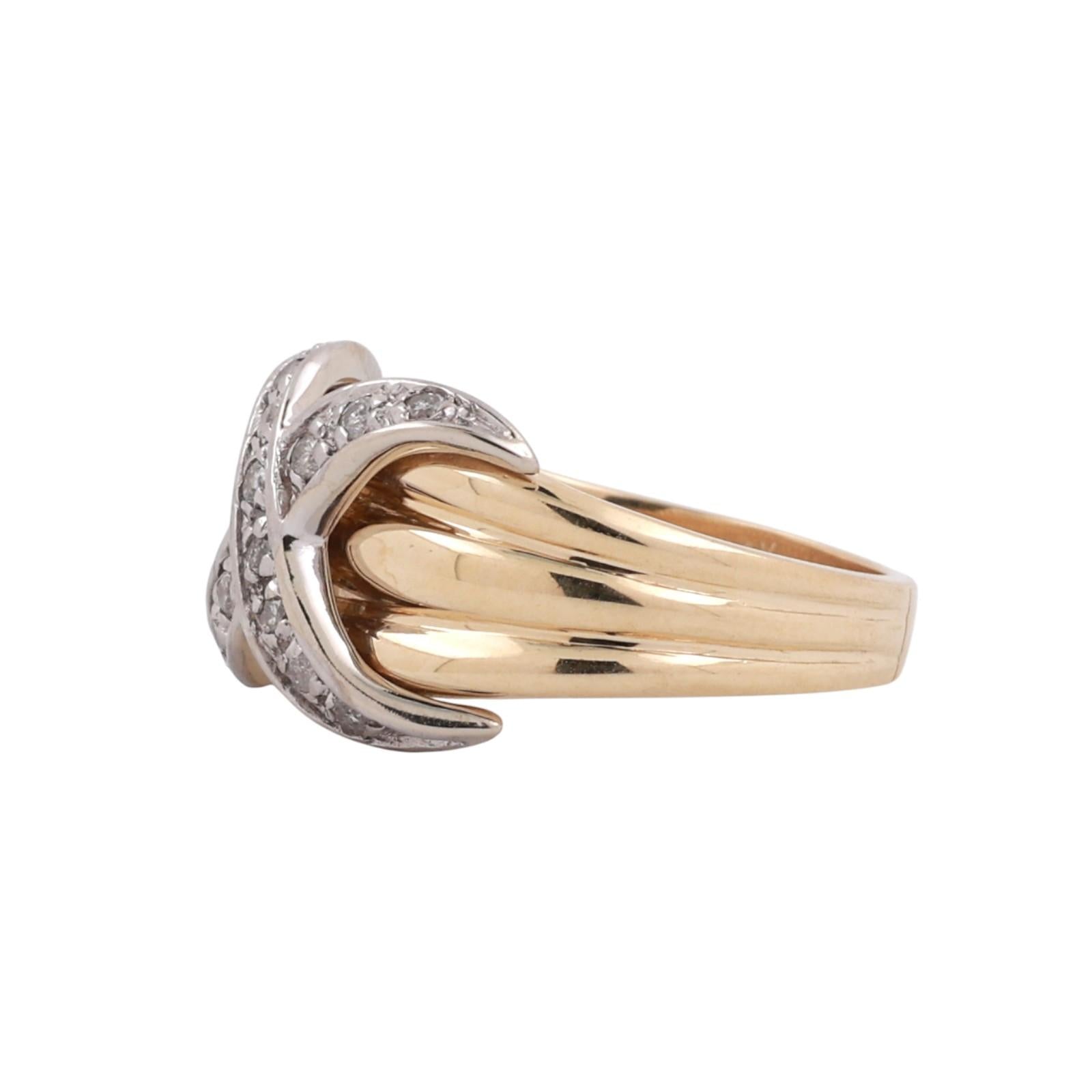 Diamond X Band Ring 14K Ridged Gold 0.28 TW Diamonds Size 6 Ladies Estate