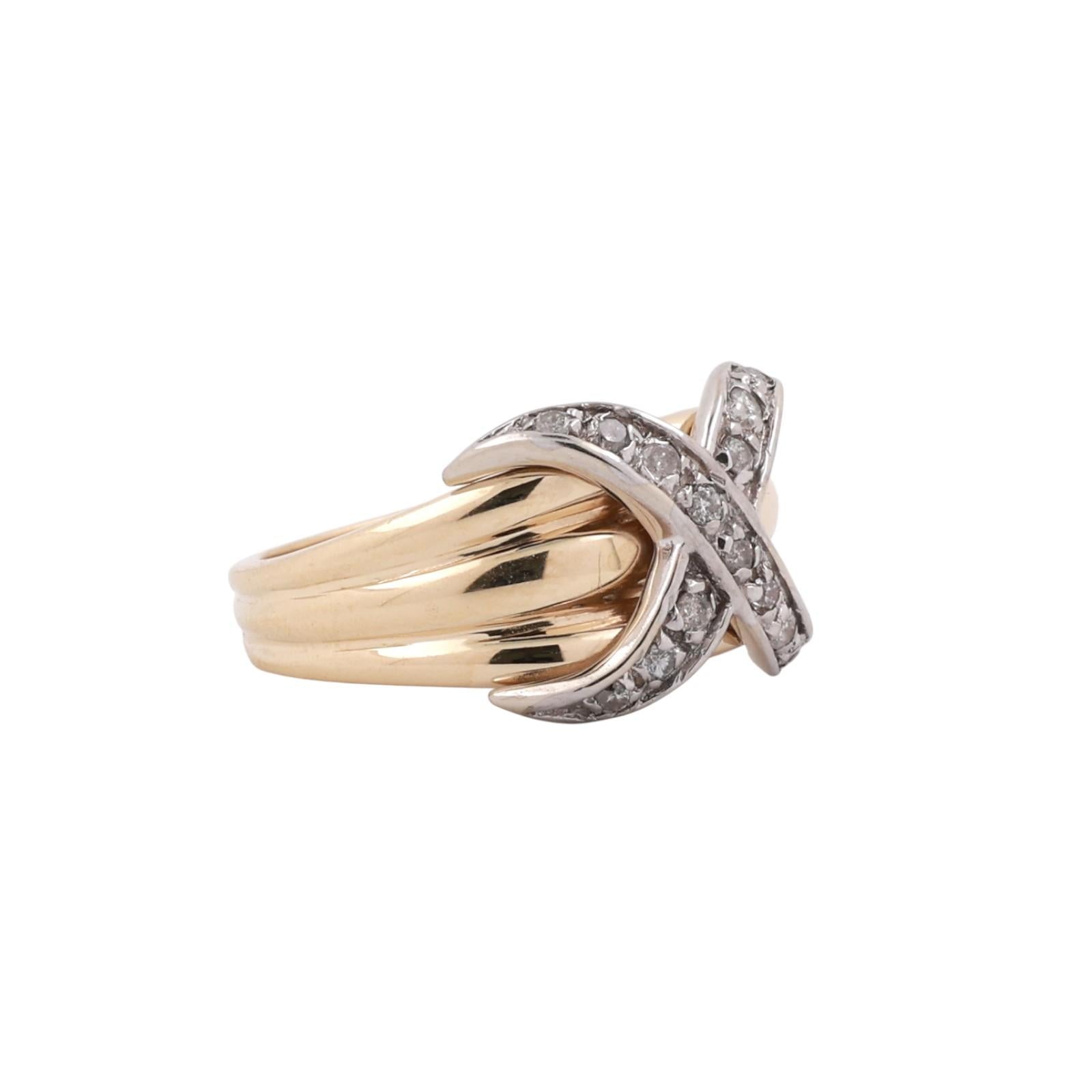 Diamond X Band Ring 14K Ridged Gold 0.28 TW Diamonds Size 6 Ladies Estate