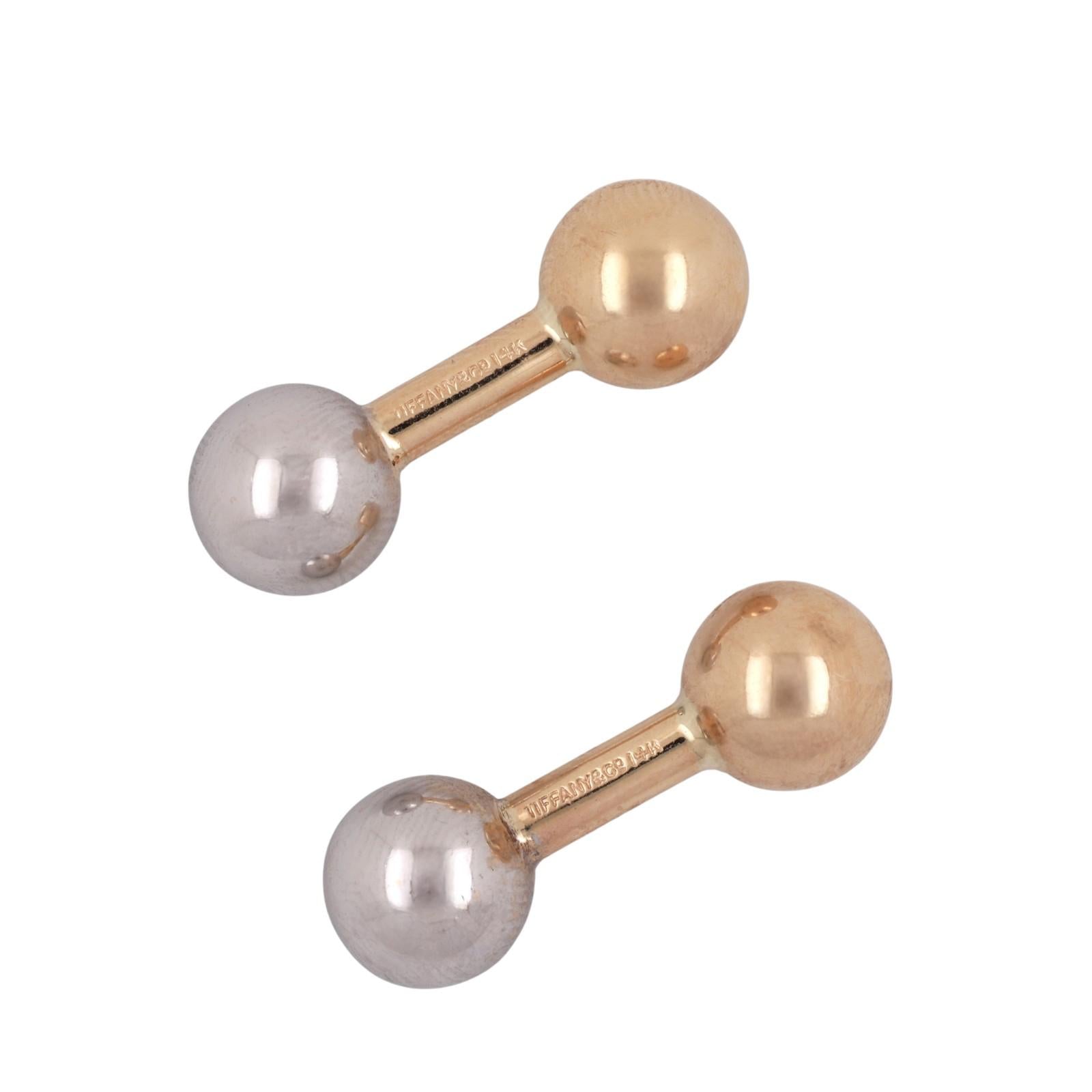 Vintage Tiffany & Co. Barbell Ball Cufflinks 14K Gold 9.5 mm 0.85" Unisex Estate