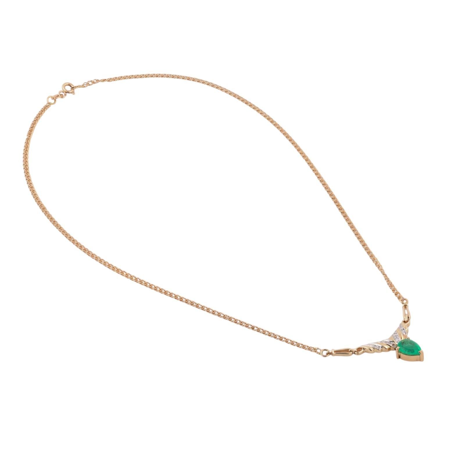 1.25 CTW Emerald Diamond Drop Pendant Chain Necklace 14 and 18K Gold 17.5"
