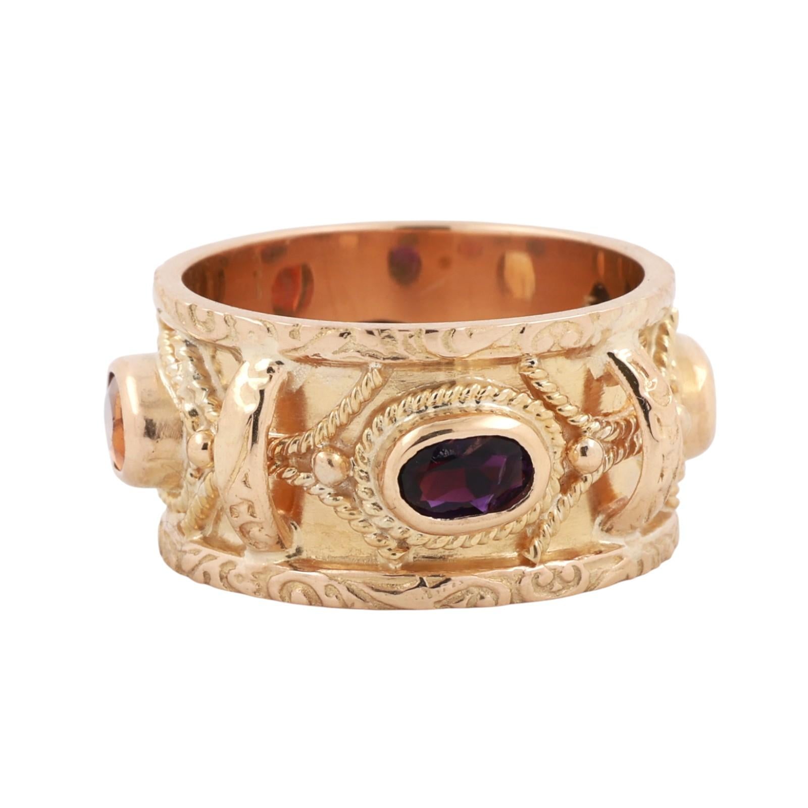 Vintage Yellow Gold Multi Gemstone Ring Sapphire Garnet Amethyst Citrine 1.07CTW