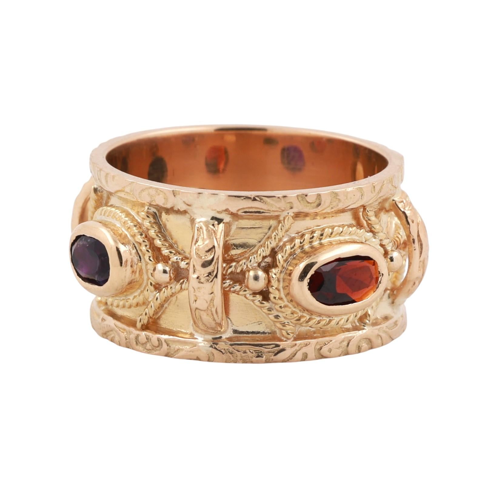 Vintage Yellow Gold Multi Gemstone Ring Sapphire Garnet Amethyst Citrine 1.07CTW
