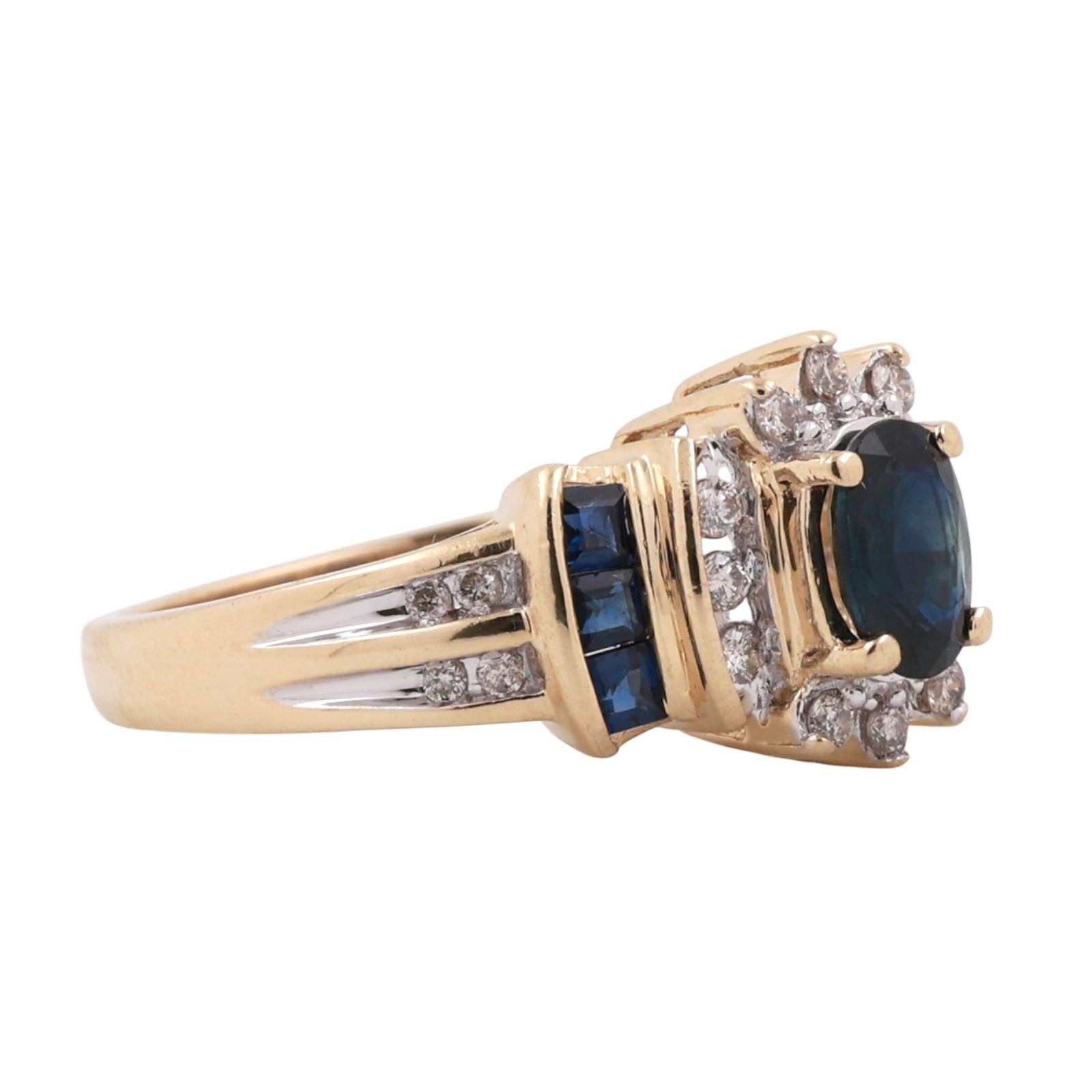 Blue Sapphire Diamond Cocktail Ring 14K Gold 1.56 CTW Size 7 Ladies Estate