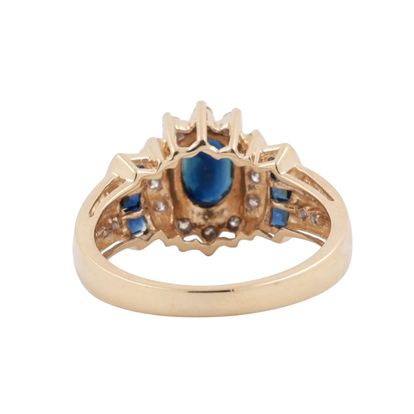 Blue Sapphire Diamond Cocktail Ring 14K Gold 1.56 CTW Size 7 Ladies Estate