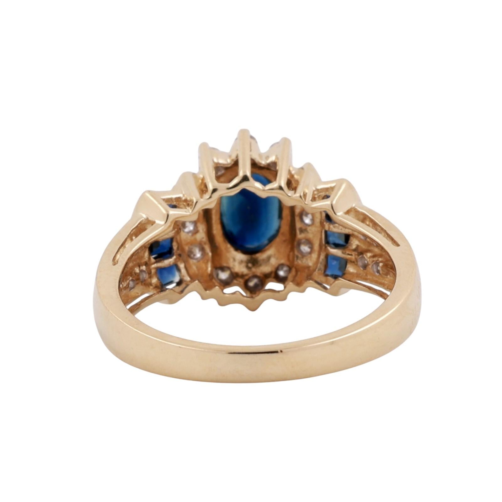 Blue Sapphire Diamond Cocktail Ring 14K Gold 1.56 CTW Size 7 Ladies Estate