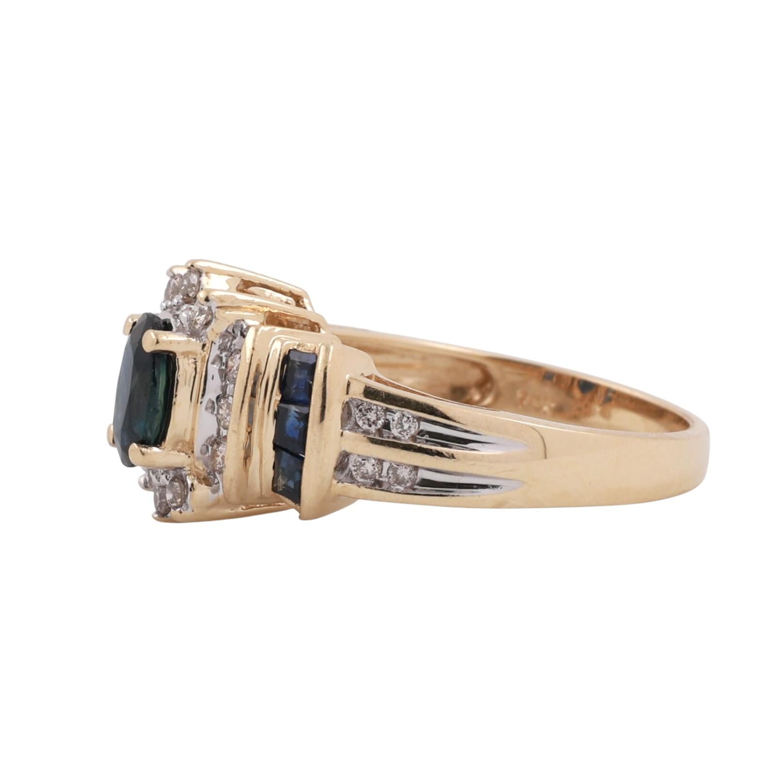 Blue Sapphire Diamond Cocktail Ring 14K Gold 1.56 CTW Size 7 Ladies Estate