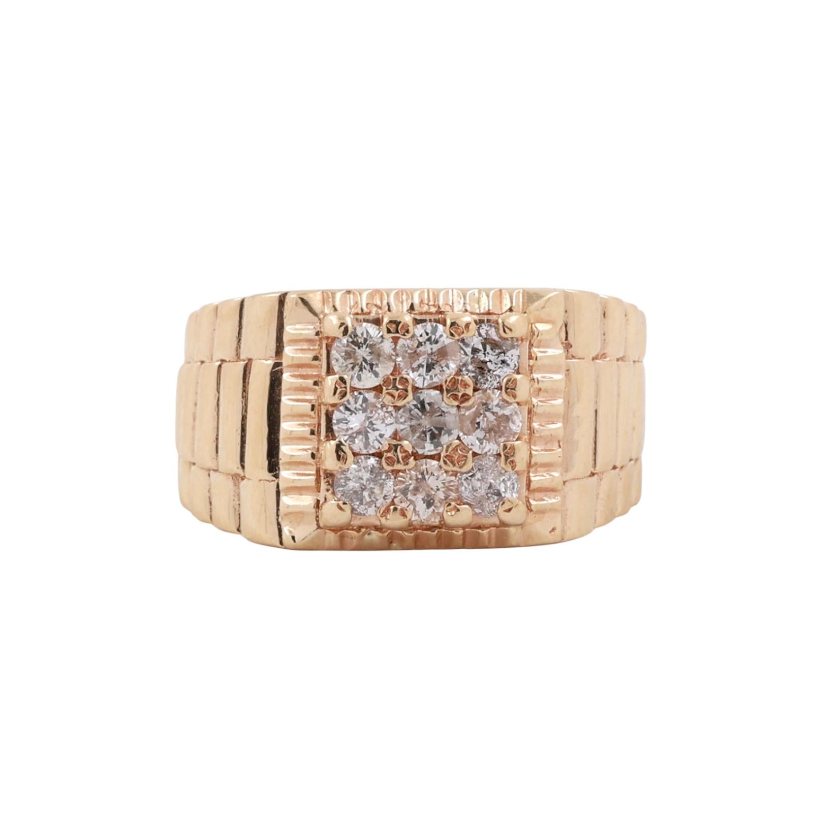 Mens Diamond Square Ribbed Ring 14K Yellow Gold 1.00 TW Size 10.25 Estate