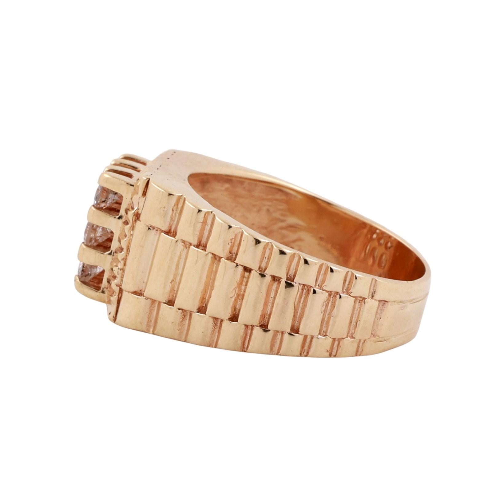 Mens Diamond Square Ribbed Ring 14K Yellow Gold 1.00 TW Size 10.25 Estate